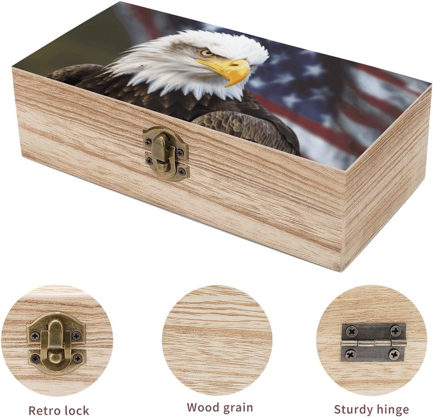 Bald Eagle Wooden Box Wood Wedding Keepsake Boxes with Lids Small Decorative Boxes Lightweight Wooden Memory Storage Box for Crafts Keepsakes Jewelry Photo Letter Storage image number 6