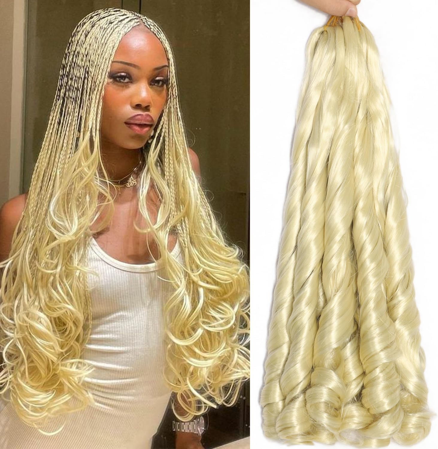 French Curl Braiding Hair 22 Inch 8 Packs Curly Braiding Hair Pre Stretched French Curl Crochet Braids Extensions for Braiding (OT30/27, 22 Inch (Pack of 8)) - 1B image number 2