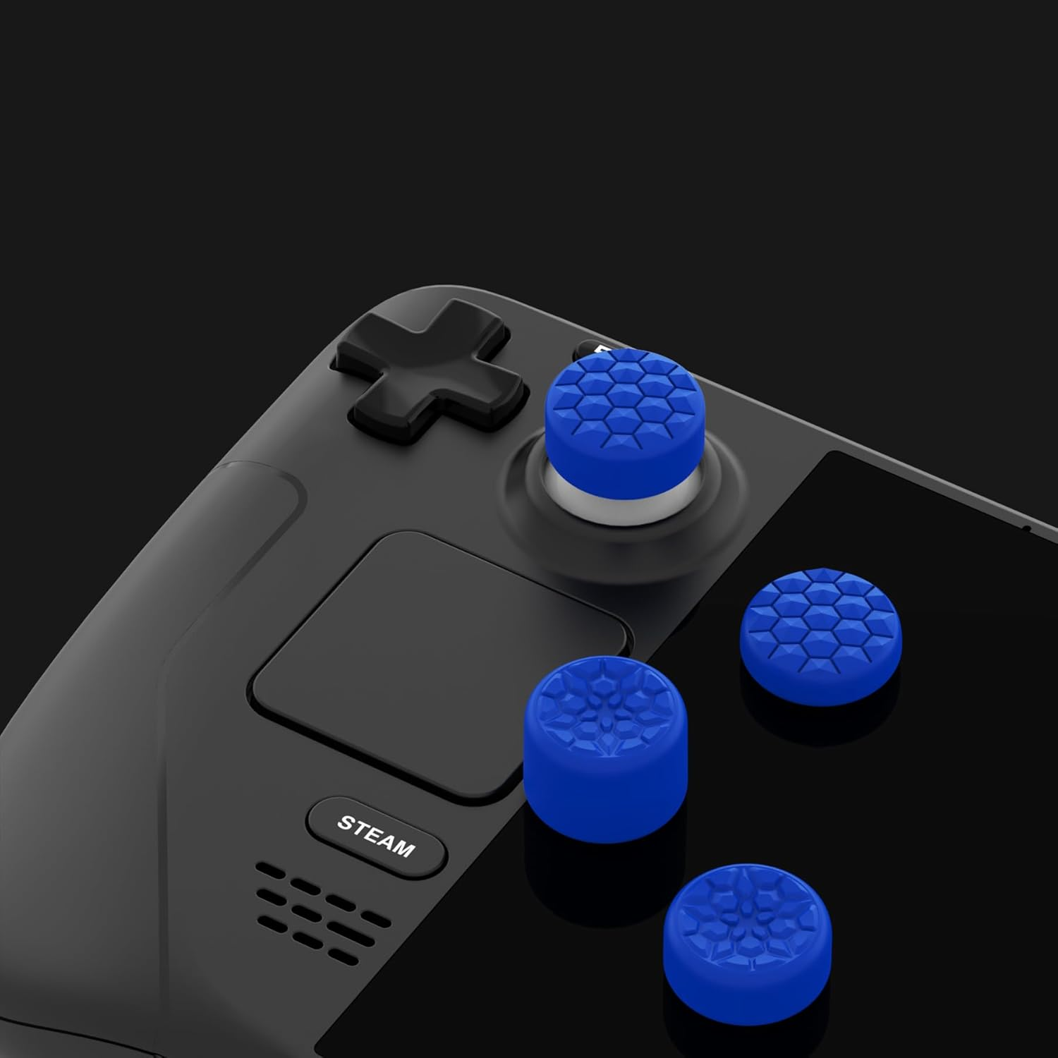 Playvital Blue Ergonomic Stick Caps Thumb Grips for Steam Deck LCD & OLED, for PS Portal Remote Player - with 3 Height Convex and Concave - Diamond Grain & Crack Bomb Design, Set of 10 image number 5