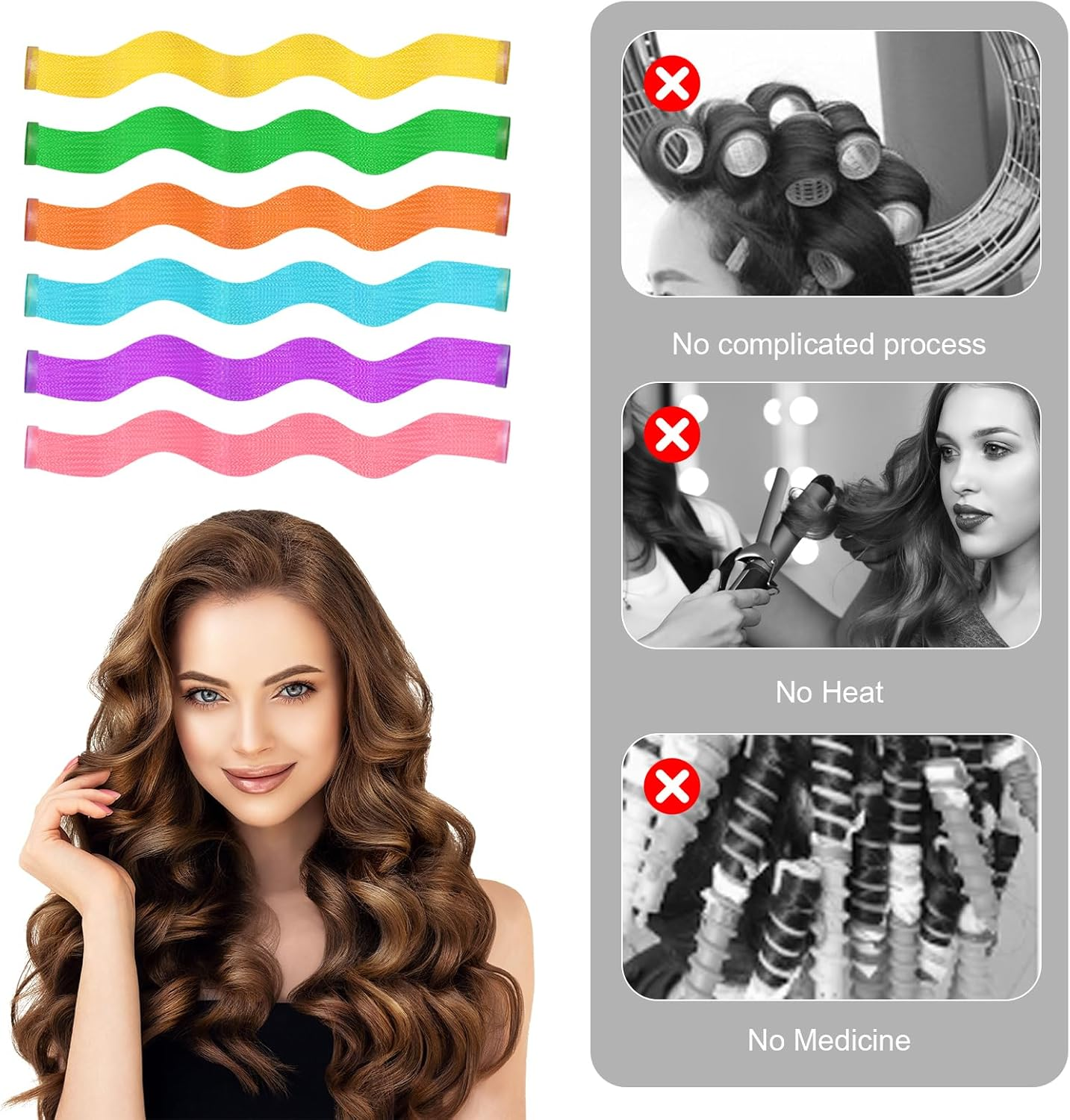 Curlers Pack of 30 Curls Wave Styling Kit Wave Formers with Styling Hooks Curlers without Heat Hair Curlers for Long Hair Short Hair (30 Cm) image number 6