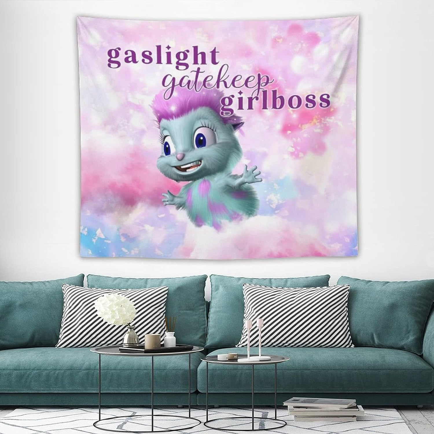 QGHOT Bibble Beliefs Happiness Gaslight Gatekeep Girlboss Funny Meme Tapestry, Wall Hanging for Bedroom Living Room College Dorm Party 60X50 Inches image number 5