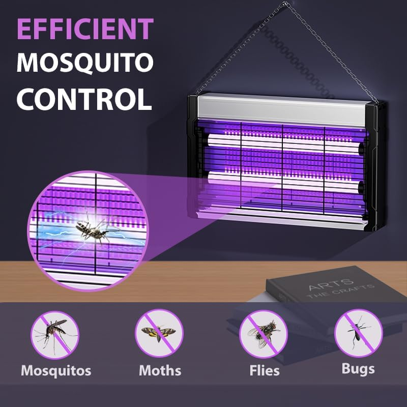 Electric Fly Zapper & Bug Zapper, Powerful Fly Killer with 2 Bulbs & Hanging Chain, High Powered Grids, UV Light Trap Mosquito Killer Insect Trap with Washable Tray for Home（Pro） image number 5