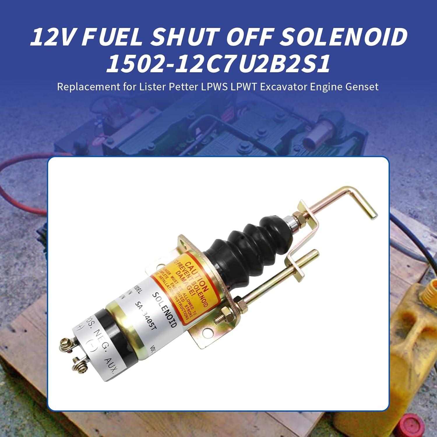 12V Fuel Shut off Solenoid, Stop Solenoid Valve 1502-12C7U2B2S1 366-07197 SA-3405T, Replacement for Lister Petter LPWS LPWT Excavator Engine Genset with Bracket 2 Pins image number 5