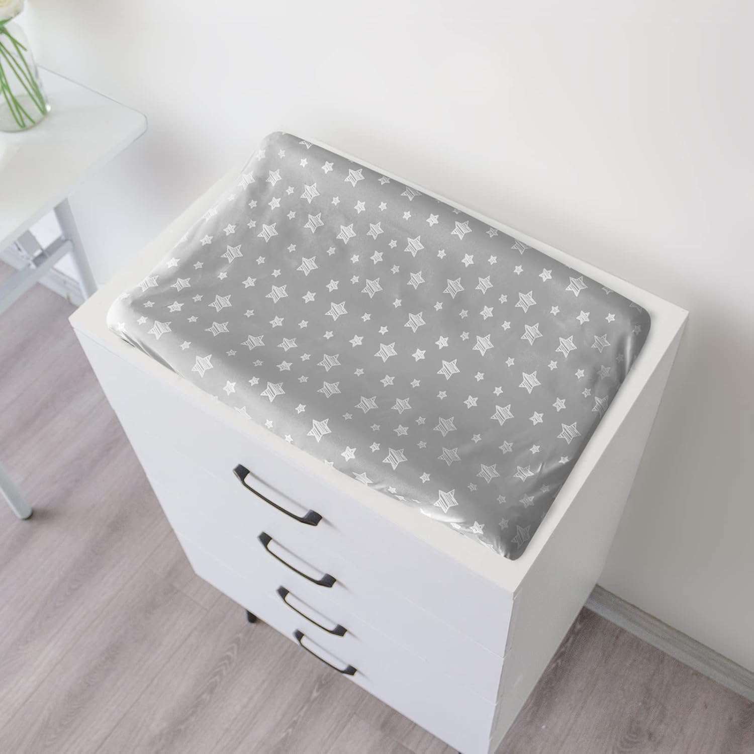 Changing Pad Cover for Boys Girls 2 Pack, Lovely Print Soft Unisex Diaper Change Table Sheets, Fit 32"/34''X16" Contoured Pad, Comfy Cozy 2-Pack Cradle Sheets, Grey & White image number 1