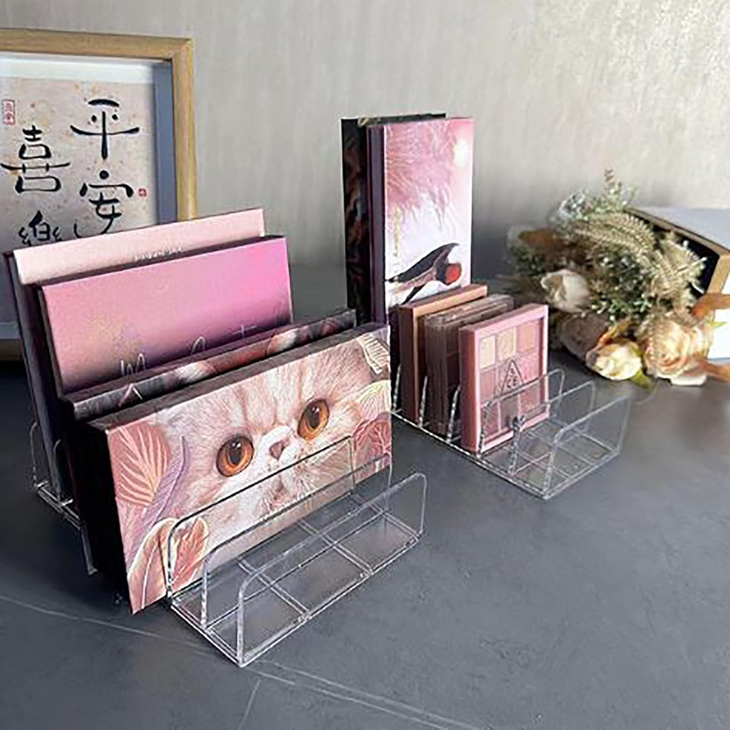 SYGELER 2 Pack Acrylic Makeup Eyeshadow Palette Organizer, 7-Slot Cosmetic Display Case for Eyeshadow Palettes, CD, Phone Case, Facial Masks | Clear Storage Holder Set image number 3