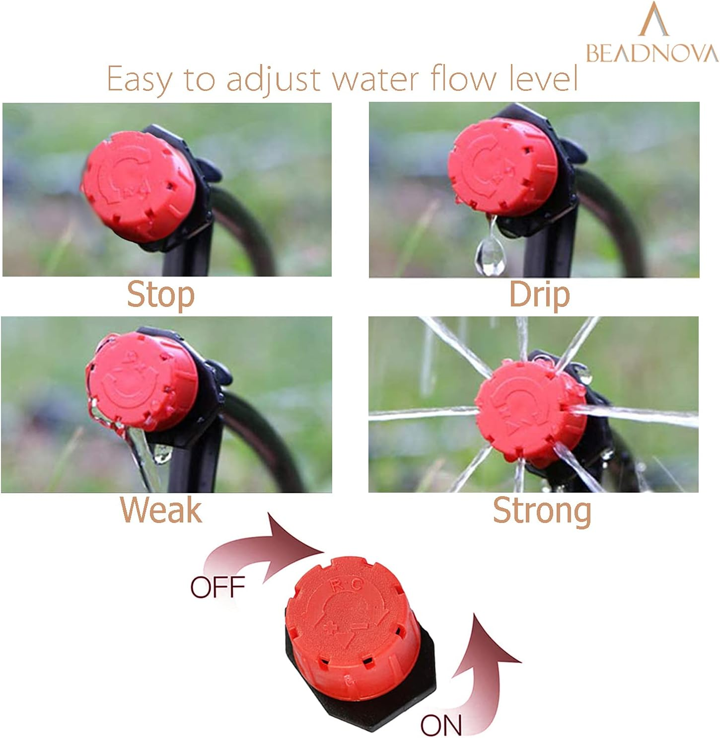 BEADNOVA Drip Emitter 150 Pcs 360 Degree Drip Line Emitter Adjustable Dripper Emitters for Drip Line 1/4 Inch Irrigation Tube Watering System Gardening (Red) - Red image number 5