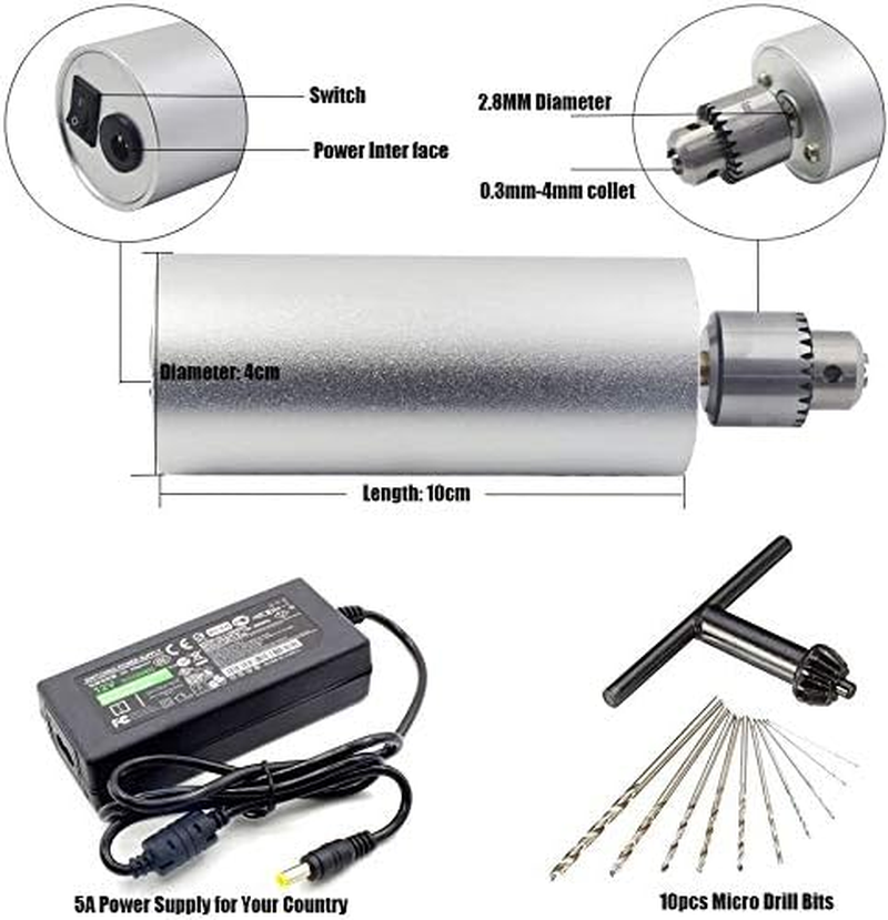 Yakamoz 0.3Mm - 4Mm Micro Aluminum Portable Handheld Drill DIY PCB Mini Electric Hand Drill with 5A Power Supply & 10Pcs Micro Drill Bits image number 3