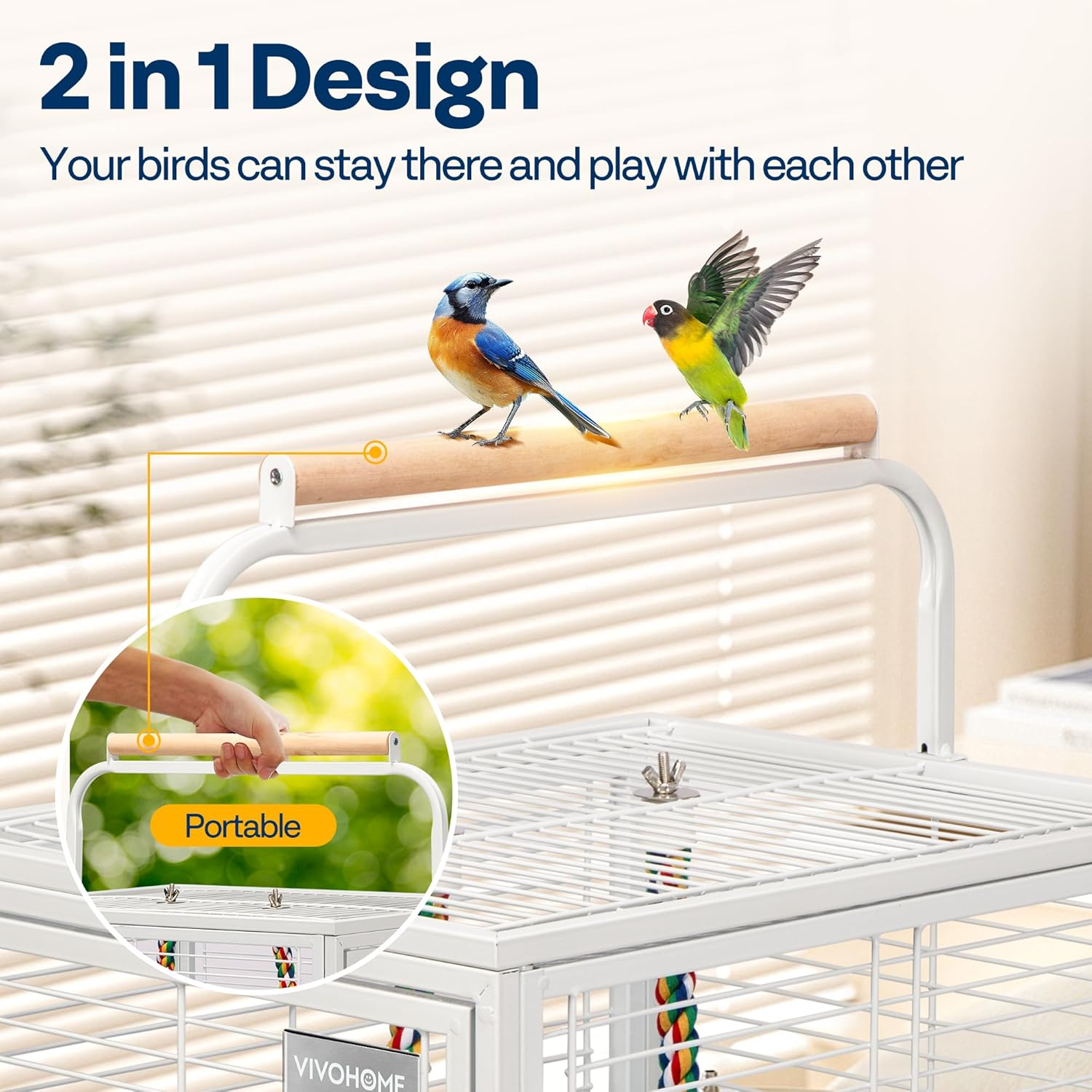 VIVOHOME 19 Inch Wrought Iron Bird Travel Carrier Cage for Parrots Conures Lovebird Cockatiel Parakeets White