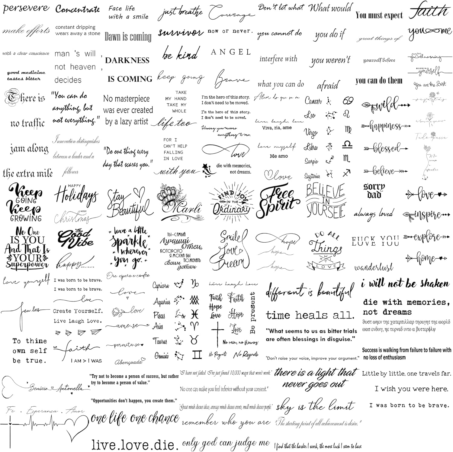 Waterproof Temporary Tattoo - 90 Sheets Realistic Fake Tattoos, 52 Sheets Inspirational Words Tattoo Stickers, 38Sheets Wild Flower Floral Rose Sunflower Bouquet Body Stickers for Adult Women Men Kids image number 1