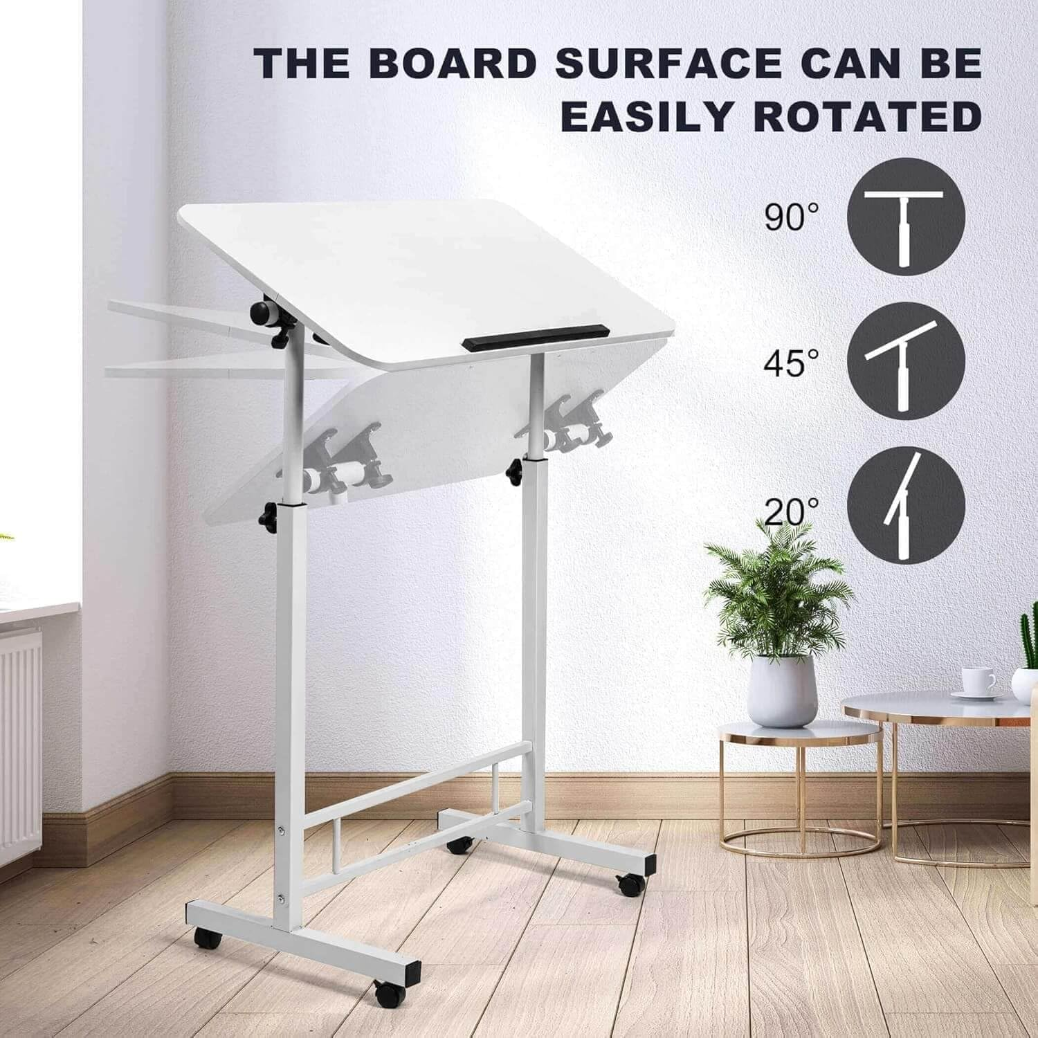 Small Standing Desk Adjustable Height, Yueme Mobile Stand up Desk with Wheels, 32 Inch Portable Rolling Desk Small Computer Desk, Portable Overbed Bedside Table End Table for Home Laptop Bed Sofa image number 1