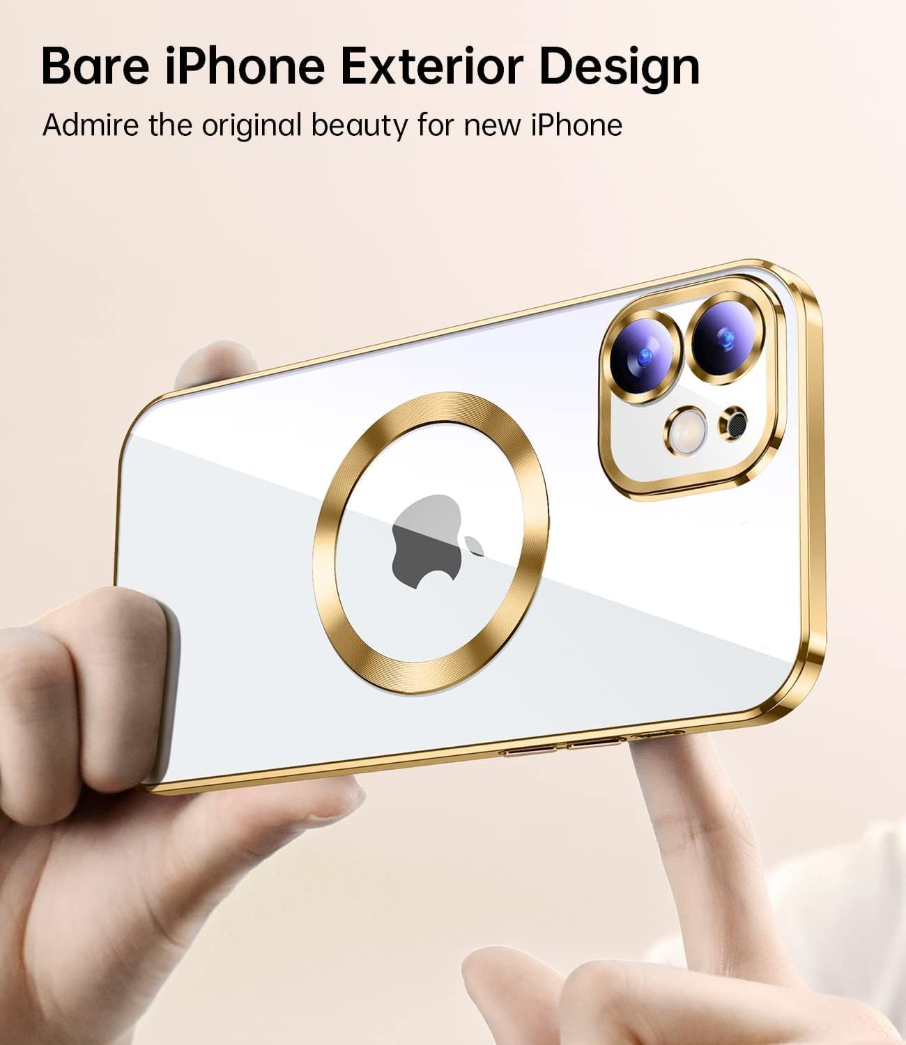 ELEPIK for Iphone 11 Case with Camera Protector, [Full Camera Cover Protection] [Compatible with Magsafe] [Military Grade Protection] Clear Magnetic Slim Phone Case 6.1 Inch, Gold image number 3