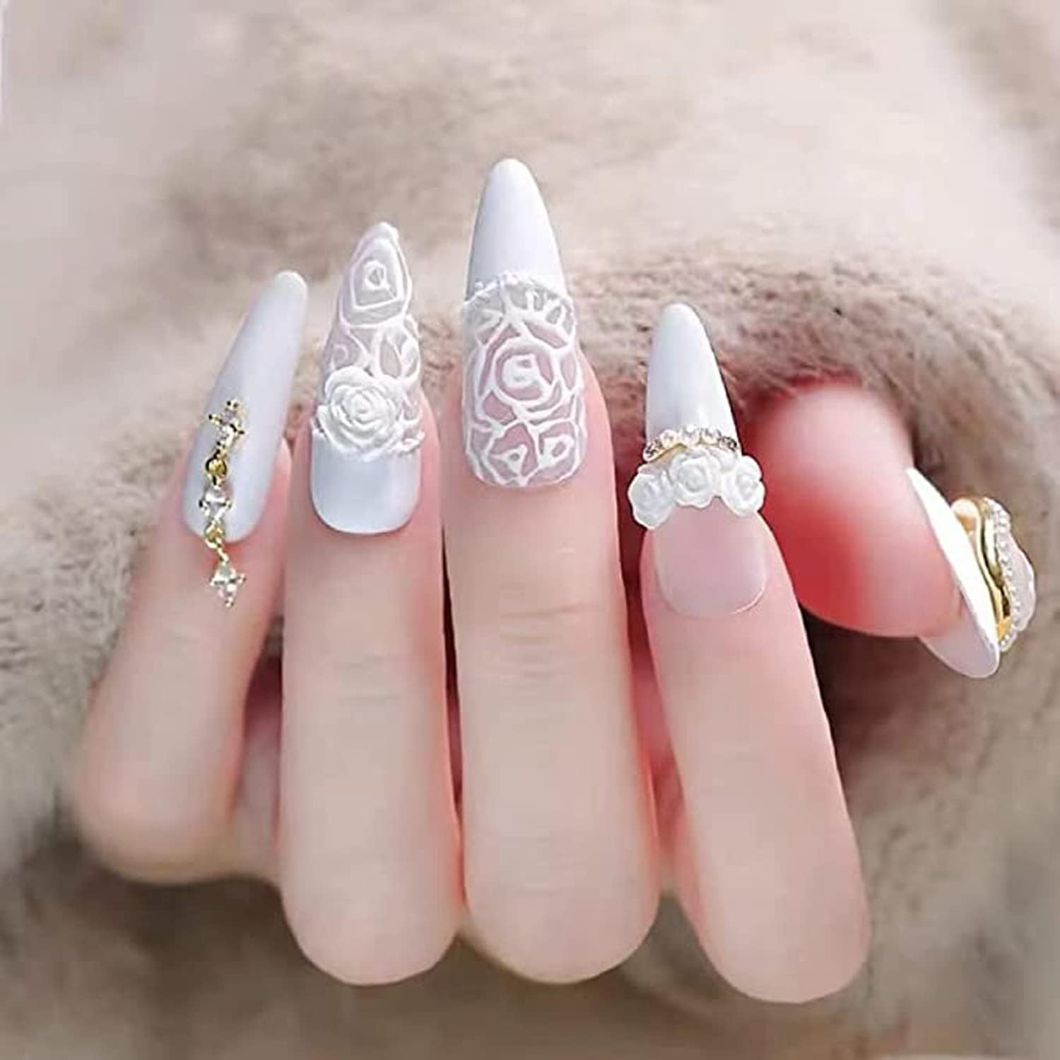 60 Pieces of 3D Nail Art Roses, Beauties Factory Resin Rose 6.5Mm & 8Mm Snow White ICY Aurora Tips Decorations (White) image number 2
