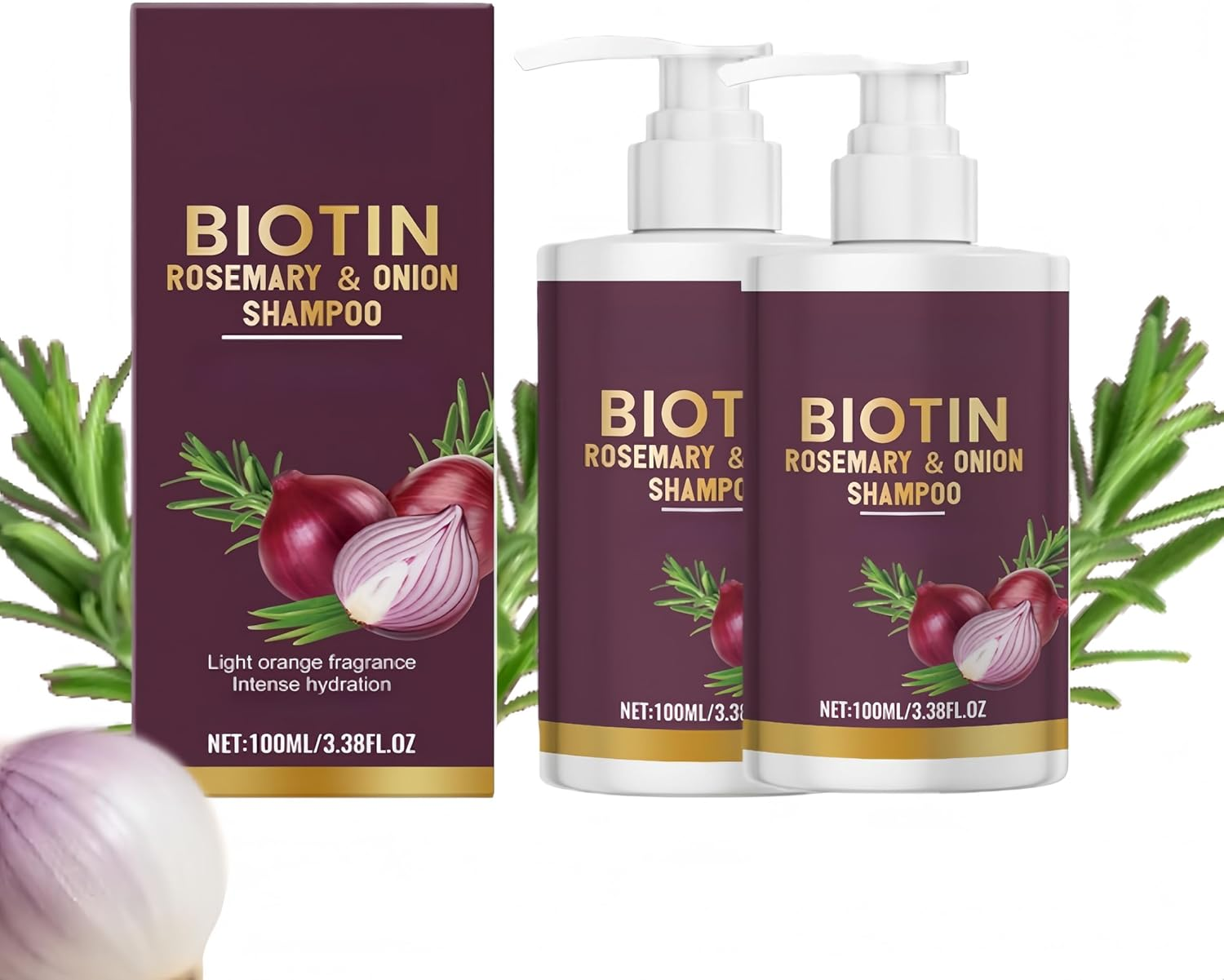 Onion Biotin & Rosemary Shampoo, Volumizing Shampoos for Thinning Hair & Greasy Hair Shampoo, Travel & Volumes Shampoos for Curly Hairs, Thicker & Stronger Hairs for Men & Women (2)