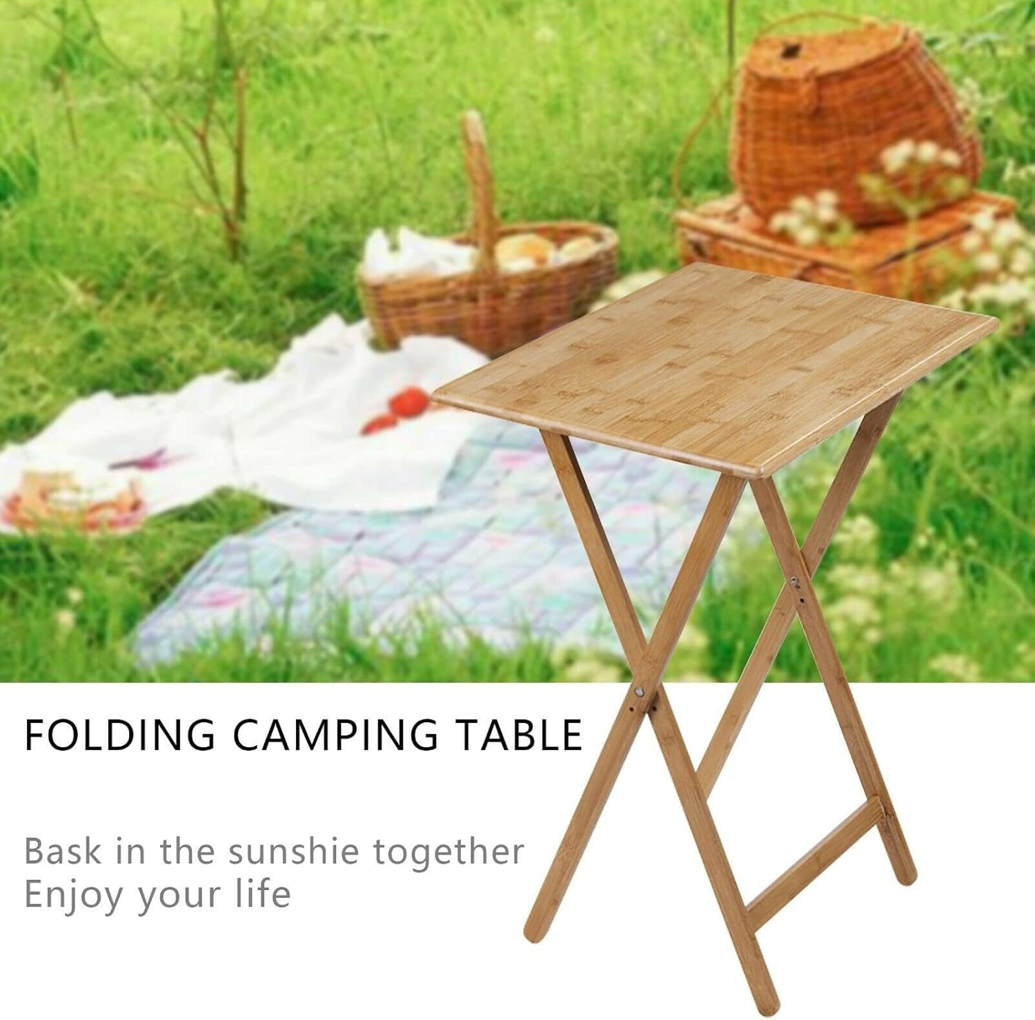 Clevinger Bamboo Foldable Table, Folding Tray Desk TV Dinner Folding Table for Small Space Eating, Dinner Foldable Side Desk for Work Serving Reading Camping Snack Coffee (1 Pack) - 2-Pack image number 2