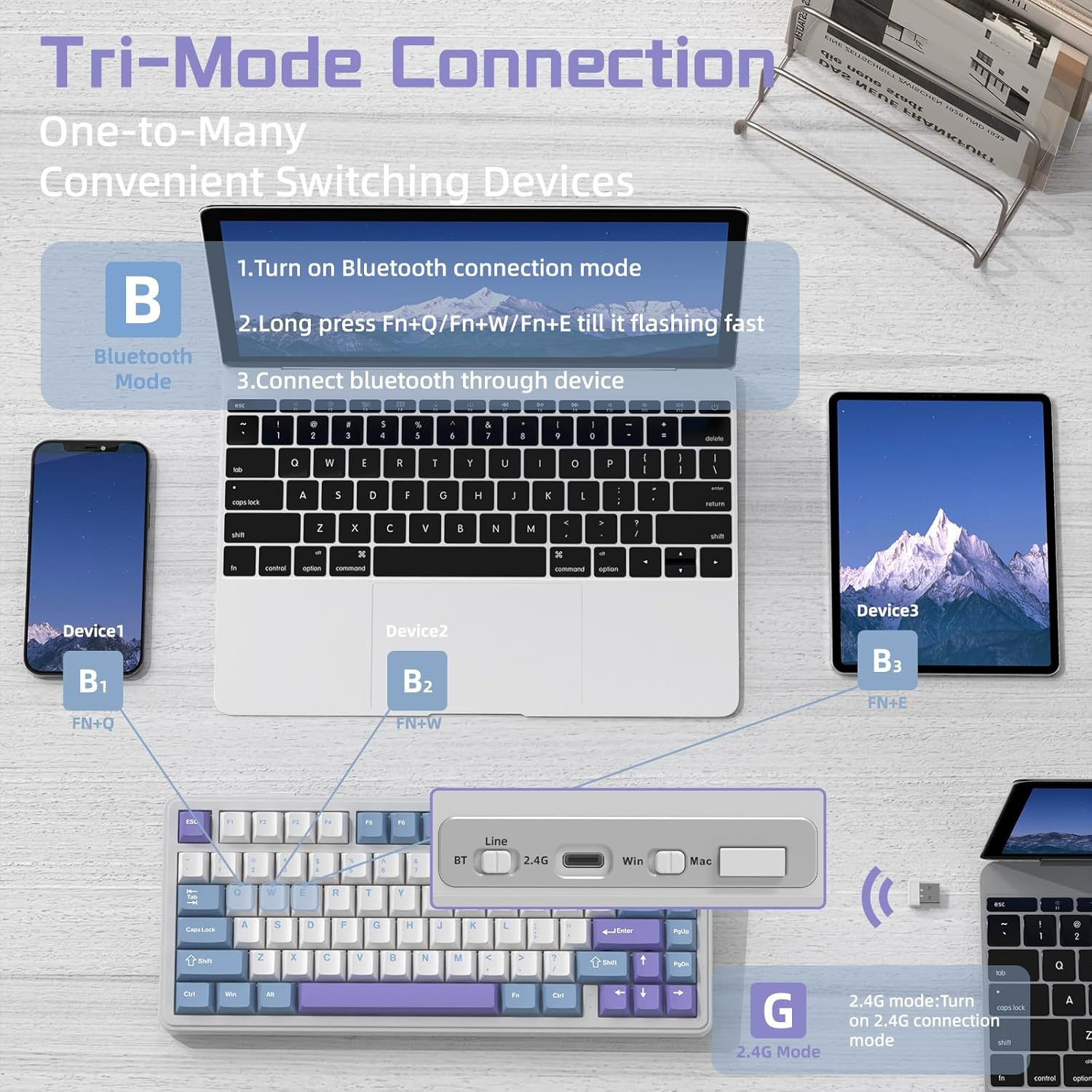 ATTACK SHARK X85 Gasket Mechanical Keyboard with Knob,75% Tri-Mode(Bt5.0/2.4G/Usb-C) Wireless Gaming Keyboard &Five-Layer Padding, Rgb,5000Mah,Hot-Swappable, PBT Keycaps for Win/Mac(Blue White)