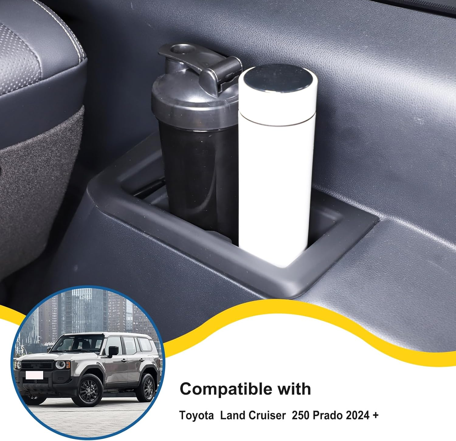 Car Third Row Cup Holder Compatible with Toyota Land Cruiser 250 Prado J250 LC250 2024 2025 Accessories, Third Row Door Armrest Drink Water Cup Holder Insert, (Low Version) image number 4