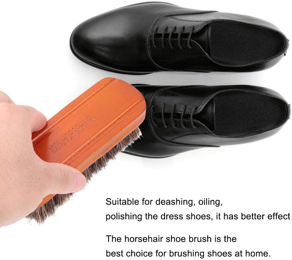 Leather Care Protecting Horsehair Shoe Brushes, Horsehair Shoe Shine Brush, Soft 2Pcs Long Shaft Slotted Boots Leather(Mahogany Medium)