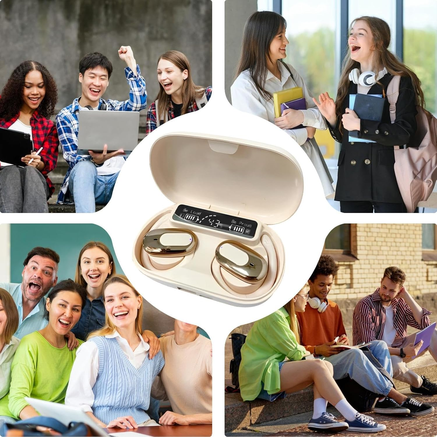 JIEBWCHA Open Ear Clip Wireless Earbuds,Open Ear Wireless Earbuds | Smart Waterproof Long Battery Life Noise Reduction Earphone for Adults Women Game Phones Home Travel Men image number 5