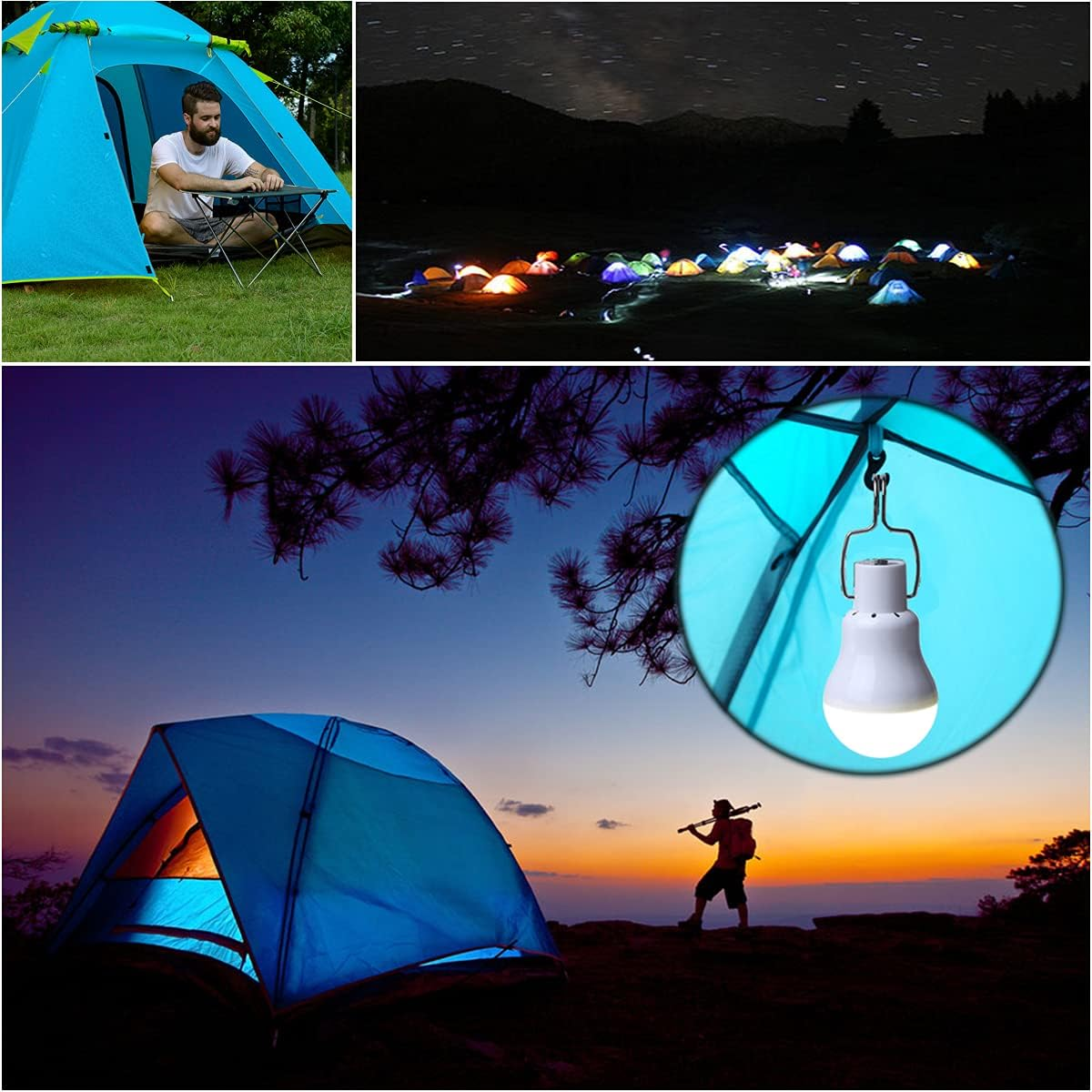 FLRONGSUN Solar Light Bulb Portable 350LM Solar Powered Camping Light Led Lantern Outdoor for Lamp Light Hiking Fishing Tent Indoor Shed Chicken Coop Hurricane Emergency with USB Chargeable(Pack of 2) image number 4