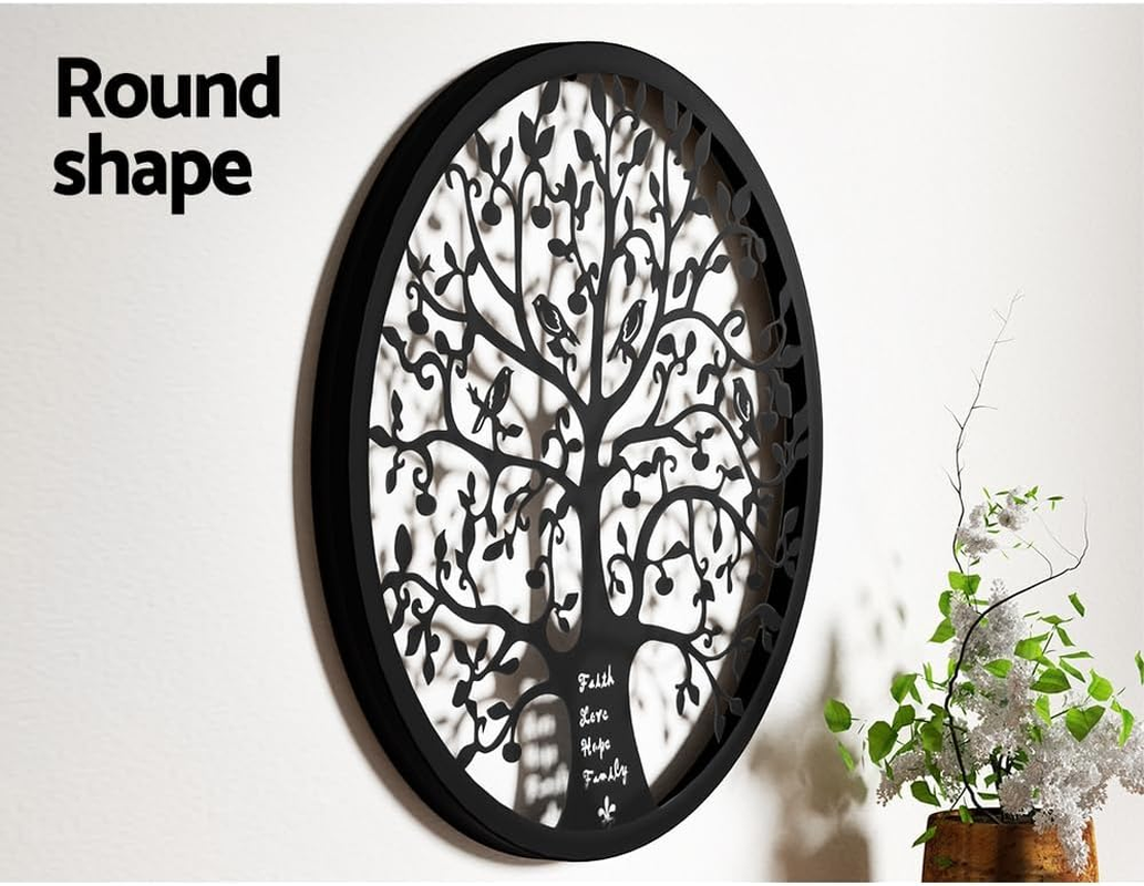 Artiss Wall Art for Living Room, Hanging Sculpture Modern Large Arts Home Decor, Leaf Tree of Life round Frame Decoration Room D&eacute;cor Bedroom Metal Design Black image number 3