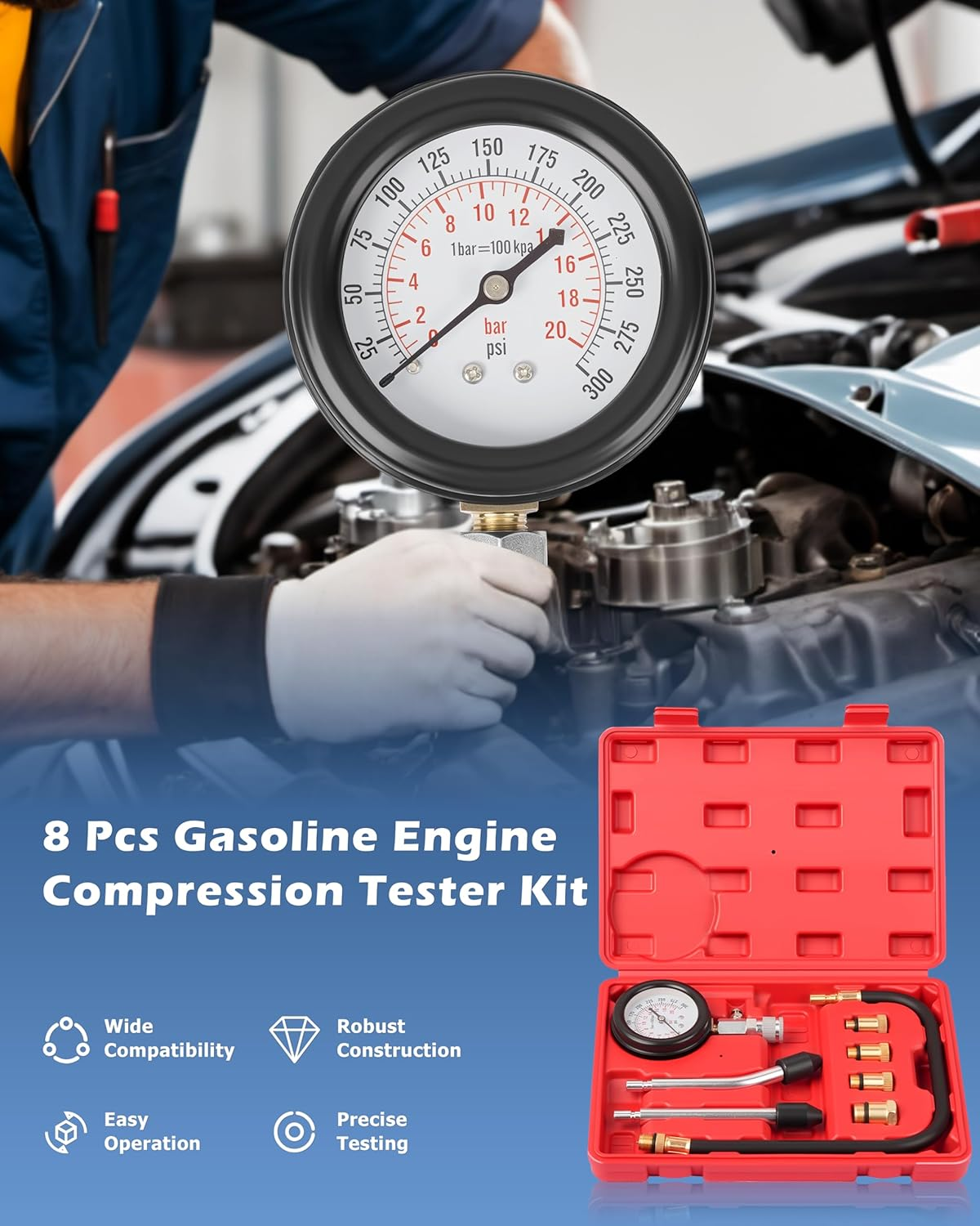 DA Yuan Professional Petrol Engine Compression Tester Kit Set for Automotives and Motorcycles image number 6