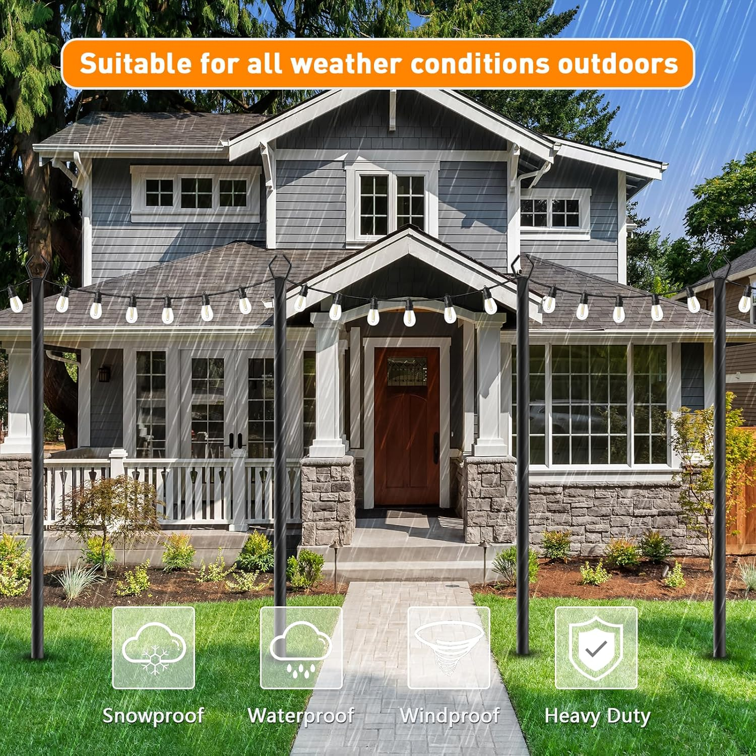 7 Pack 10 FT String Light Poles,Metal with Fork Lights Poles for Outdoor String Light, Rustproof Heavy Duty for outside Garden,Patio,Wedding,Backyard,Deck,Party image number 4