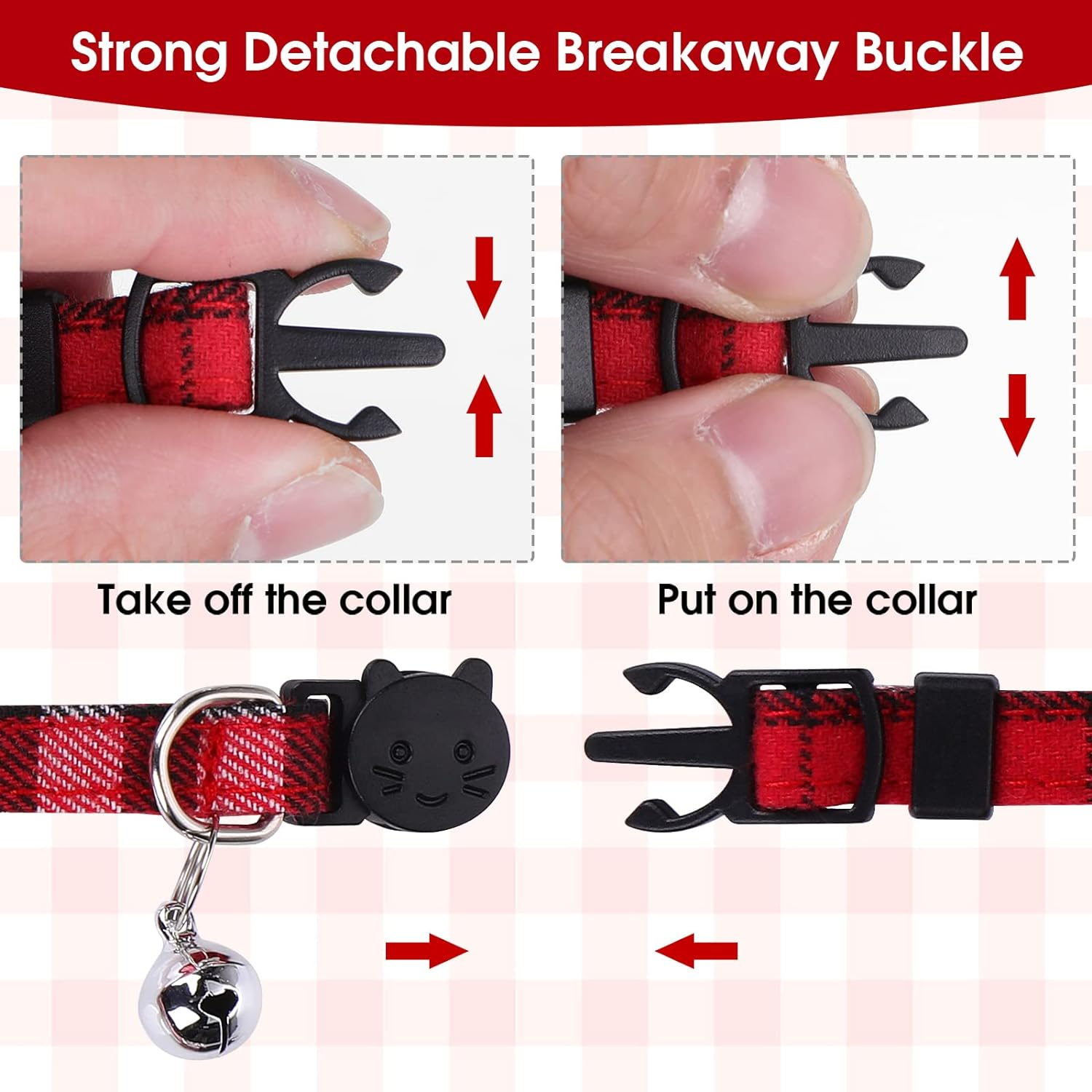 Giantree 4Pcs Cat Collars Bow Tie with Bell, Breakaway Kitten Collar for Cats Cute Plaid Design Adjustable Pet Collars 7-12Inch for Kitten Cats and Small Dogs image number 6