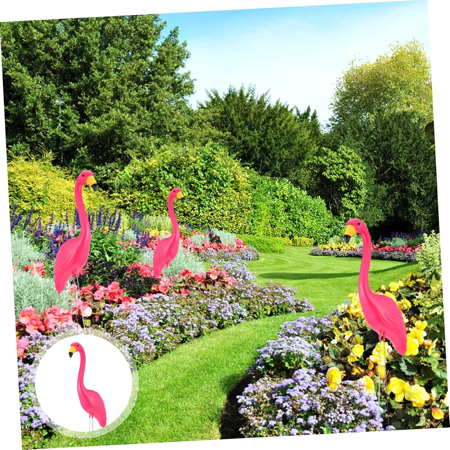 NULYLU 2Pcs Vivid Flamingo Garden Stake Decor Lifelike Flamingo Sculpture Lawn Insert Pink Decoration for Outdoor Spaces for Patios and Gardens image number 3