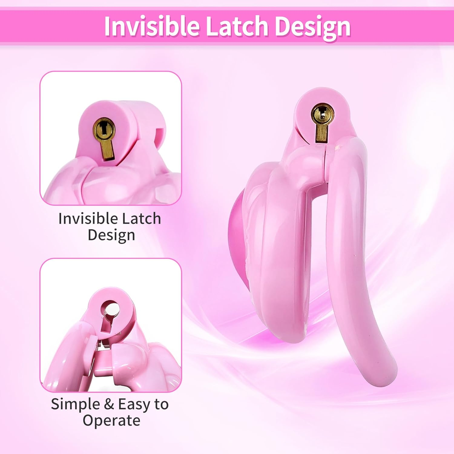 BEWISH Men'S Chastity Cage with 4 Pink Penis Rings Male Chastity Device Penis Cage Genuine Chastity Clitoral Cage Men Locked Pussy Penis Cage BDSM Bondage Sex Toy for Gay Couples image number 5