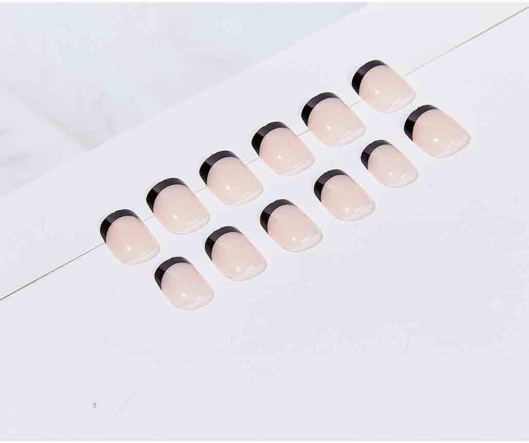 Foccna French False/Fake Nails Tips Square Press on Short Nude Women'S Black Daily Wear Artificail Nails for Nail Art Manicure Decoration (Black) image number 5