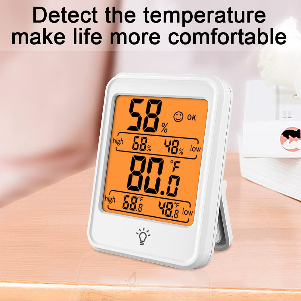 [2 Pack] TIQUS Hygrometer Humidity Gauge Indicator Digital Indoor Thermometer Room Temperature and Humidity Monitor with Touch Back Light White image number 5