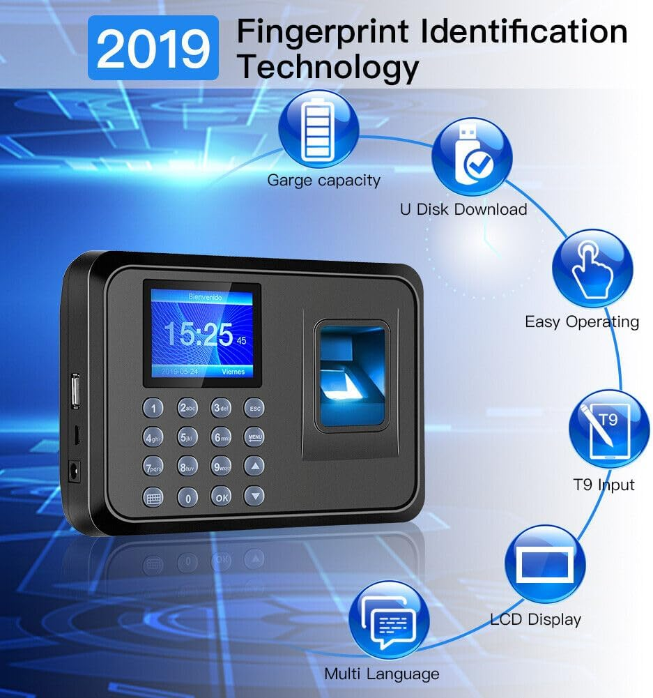 Biometric Fingerprint Password Attendance Machine Employee Check-In Time Clock image number 3