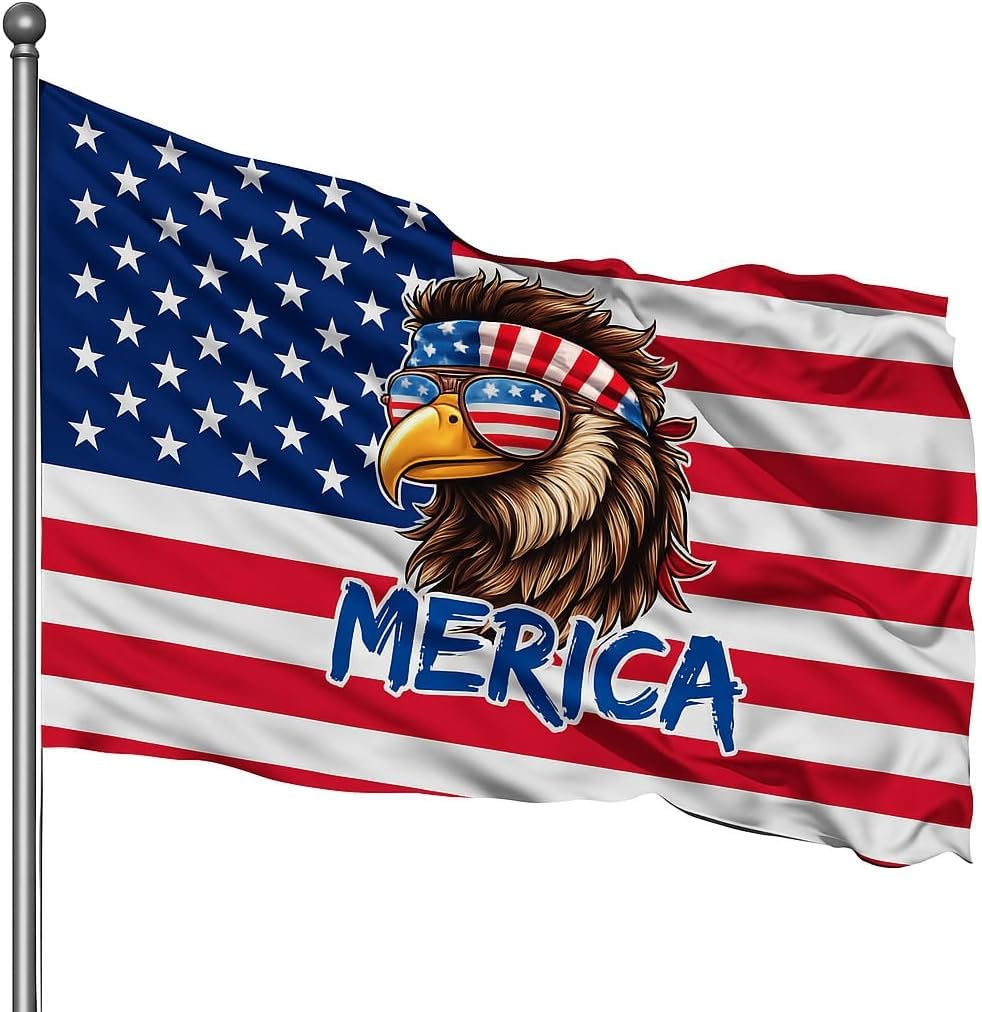 Funny America Flag 90 * 150 Cm(3 * 5Ft),Bald Eagle Merica Flag,Polyester Thickness, Fade Resistant, Brass Grommets, Canvas Header, Indoor/Outdoor, Vibrant Colors,Not Fear of Rain and Snow image number 3
