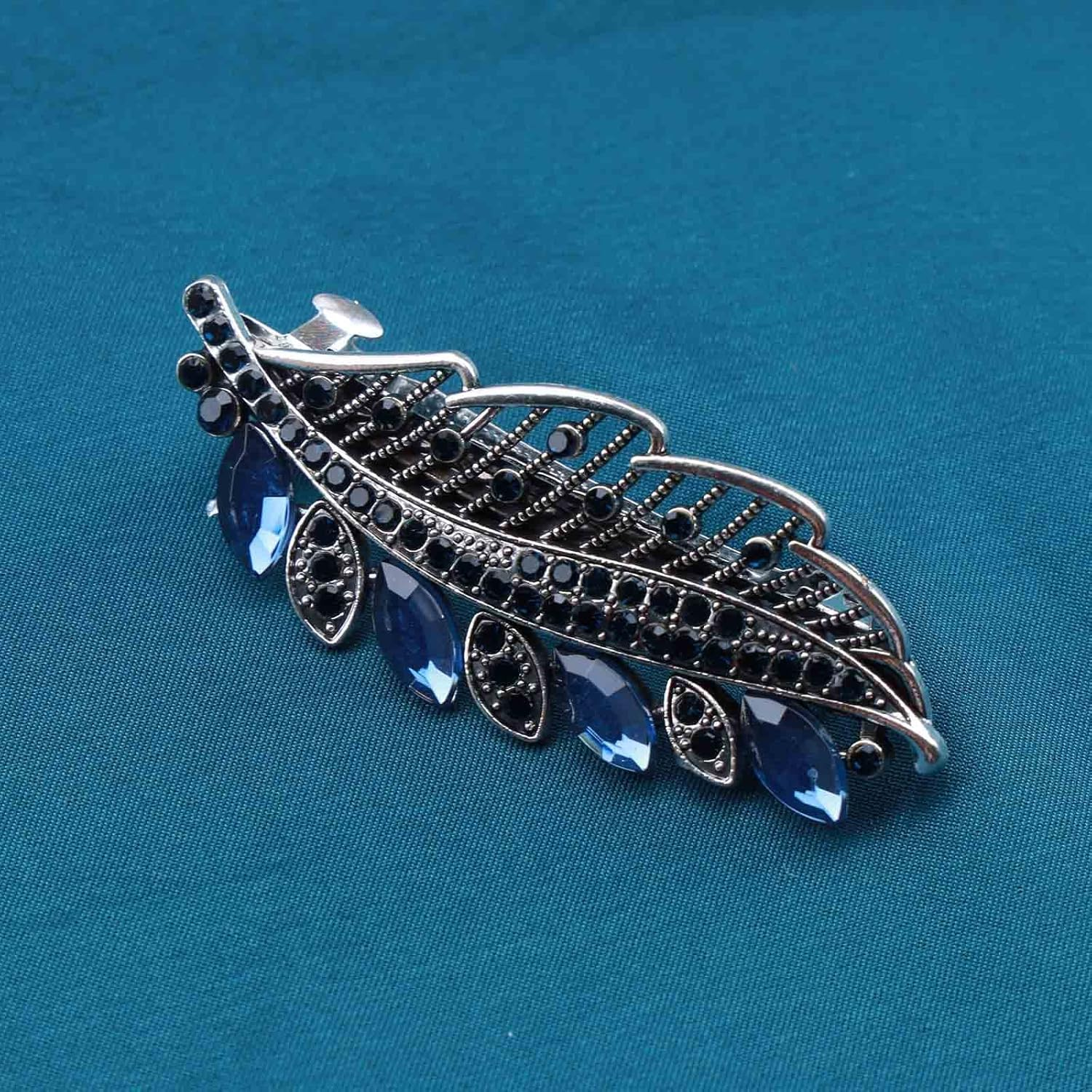 Yheakne Rhinestone Wedding Hair Clip Barrette Blue Crystal Hair Clip Shiny Bridal Headwear Decorative Headpiece Sapphire Crystal Hair Clip Bridal Hair Accessories for Women and Girls (Blue A)