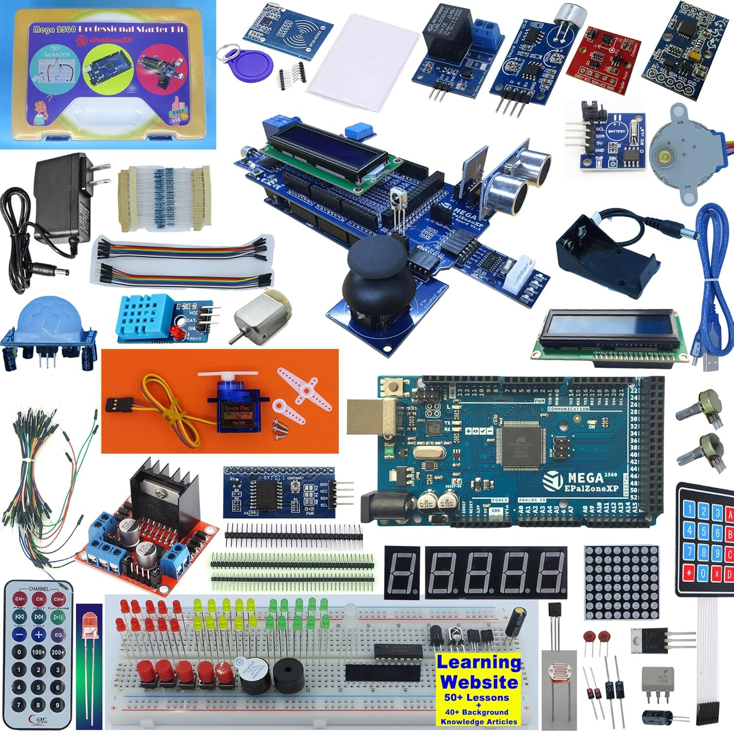 Epalzonexp Professional Arduino Mega 2560 Starter Kit - 50+ Lessons, 40+ Articles Components, Infrared, USB, Compatible with Arduino IDE