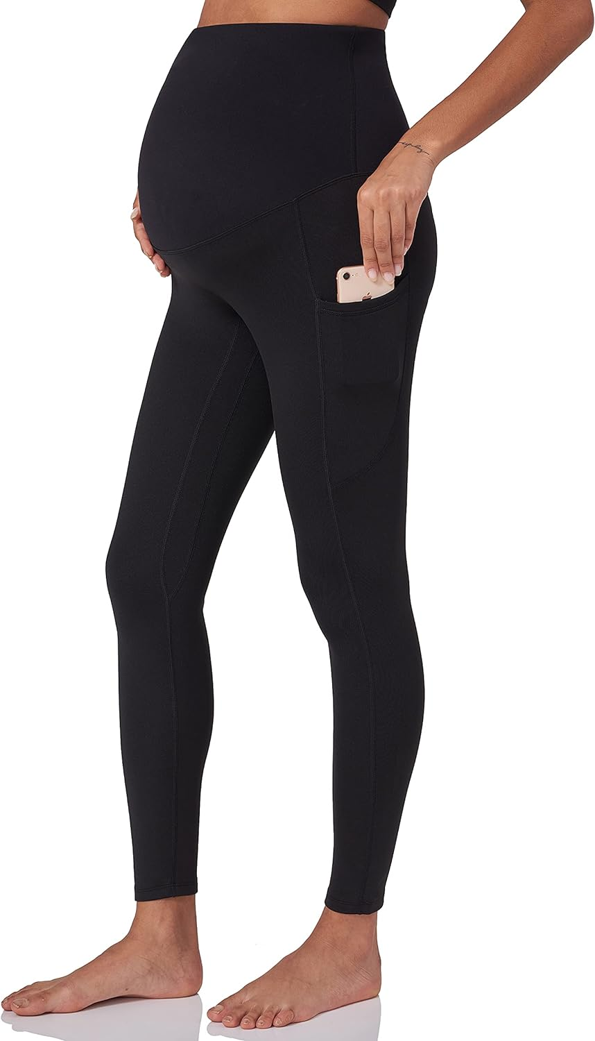 POSHDIVAH Women'S Maternity Fleece Lined Leggings over the Belly Pregnancy Winter Warm Yoga Workout Active Pants with Pockets image number 4