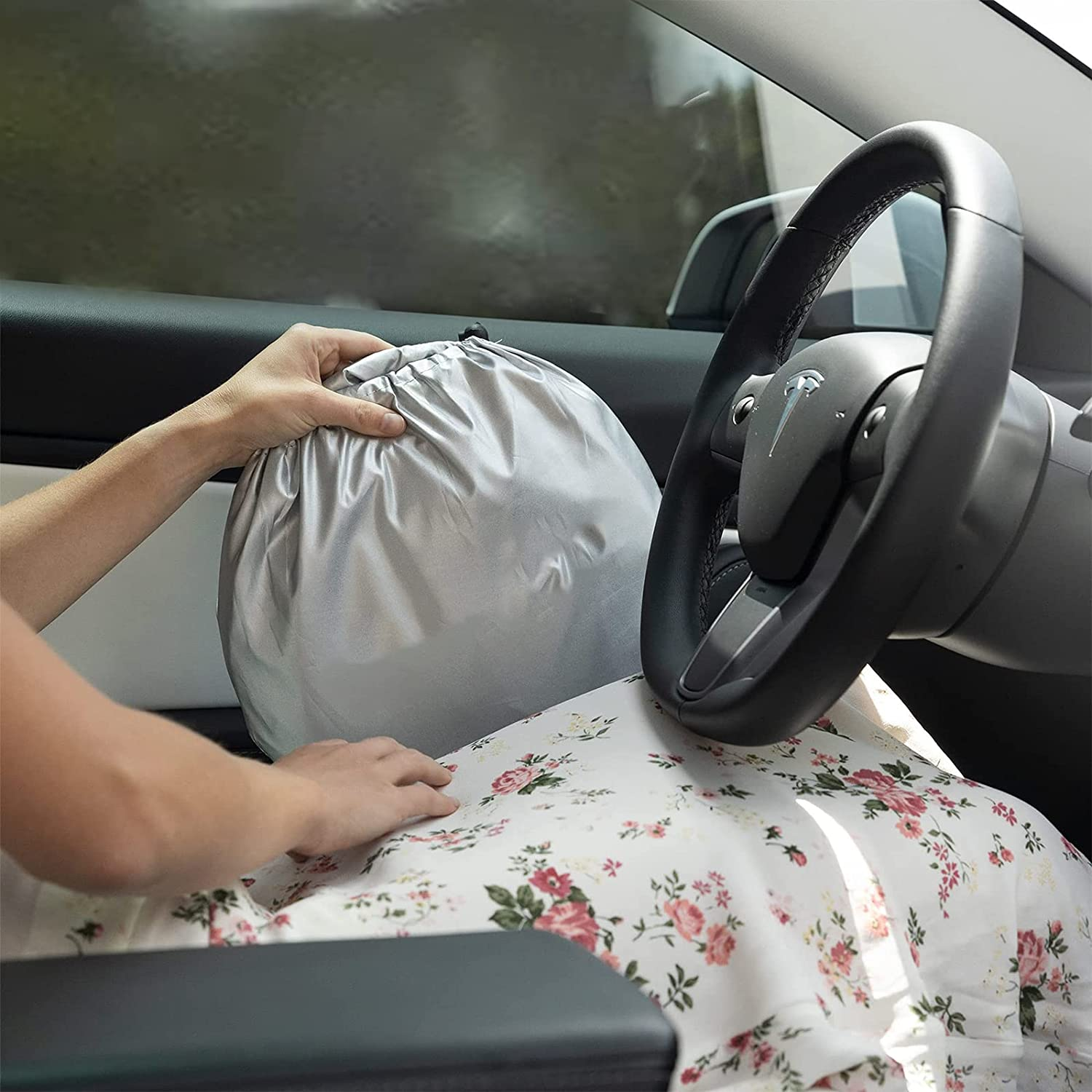 Sunshade for Tesla Model Y Juniper 2026 2025, Front Windshield, Double Layer Light Blocking Fabric, Foldable Sun Shade with a Storage Bag, Accessories for Tesla Model Y image number 3