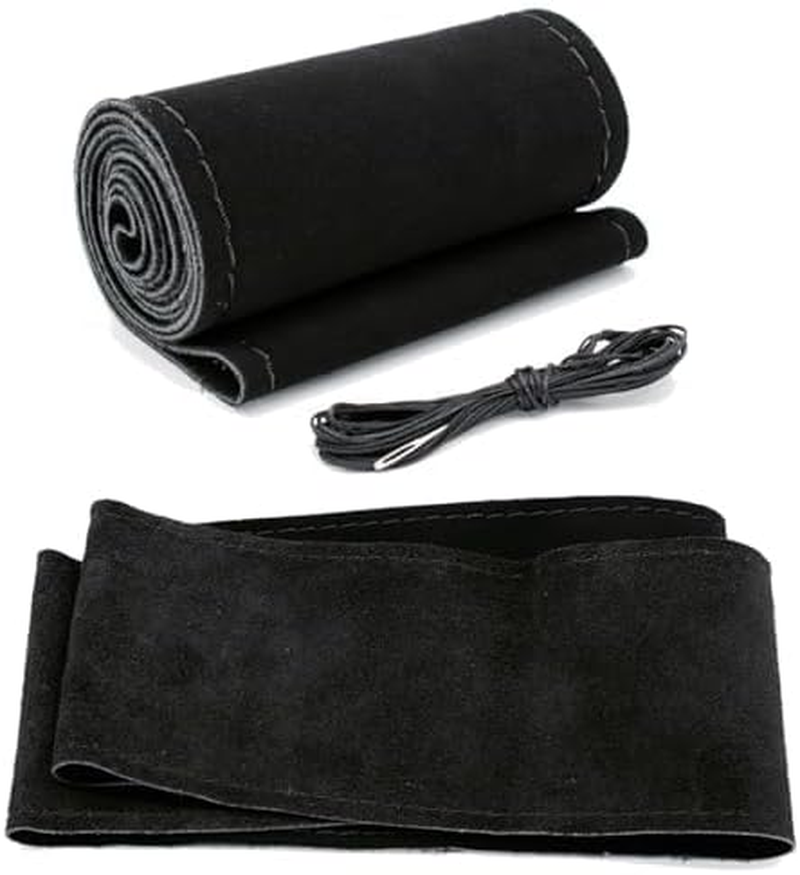 AUTOXBERT 38Cm/15 Suede Leather Non-Slip Steering Wheel Cover DIY Hand Sewing Cowhide Leather Skidproof Car Protector with Needle Thread image number 6