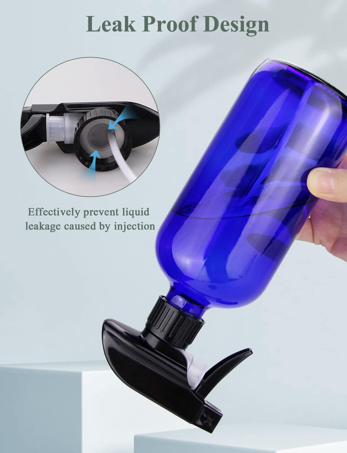 Wedama Glass Spray Bottle, 2 Pack Blue 16 Oz Glass Spray Bottles for Cleaning Solutions and Essential Oils, Refillable Empty Spray Bottle with Adjustable Nozzles for Alcohol, Plant and Hair Care image number 4