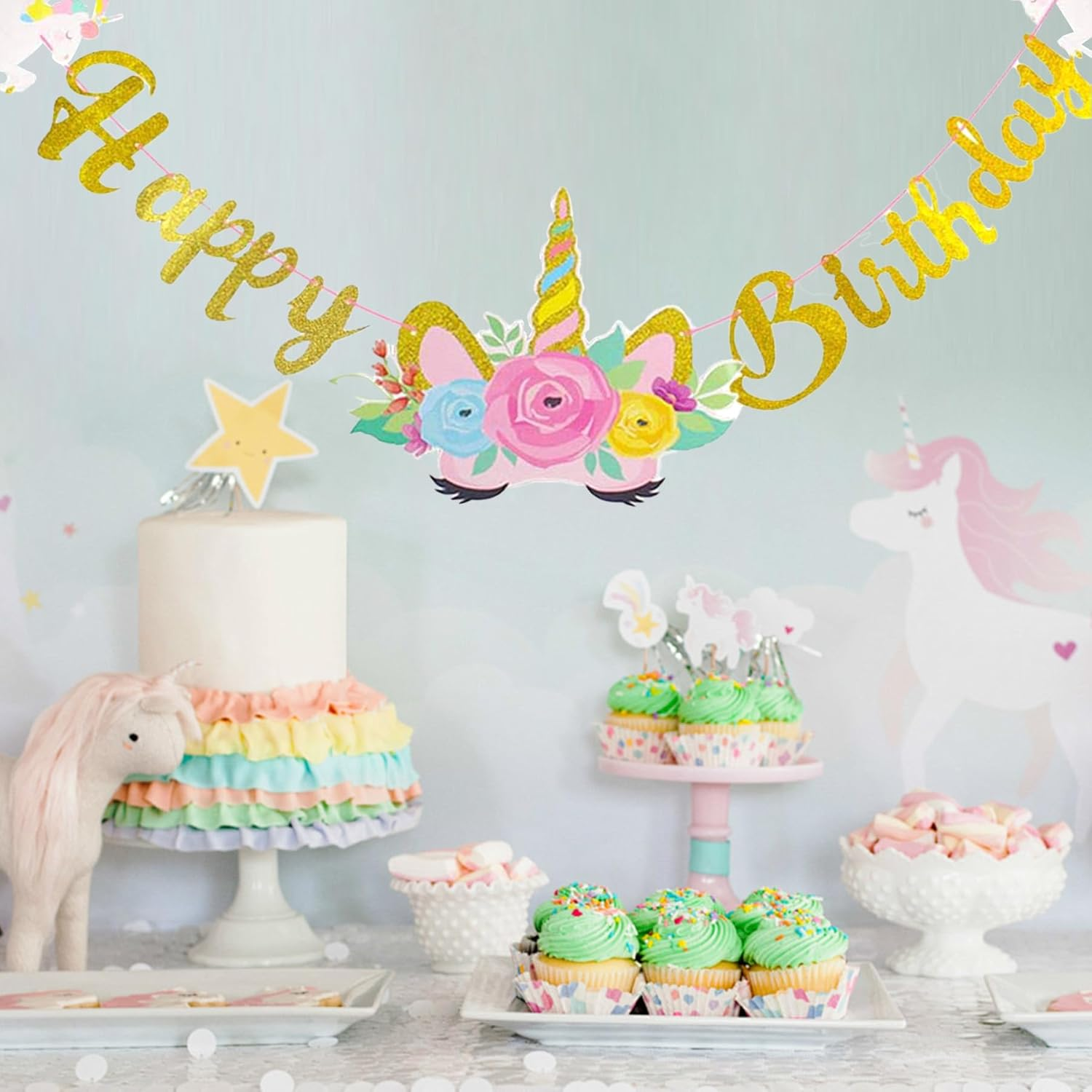 MAIGO Unicorn Birthday Decorations-Birthday Banners for Girls,Birthday Party Decorations,Girls Party Decorations,Unicorns Party Banners for Birthday Party Girls,Party Decorations for Adults Baby Showe image number 3