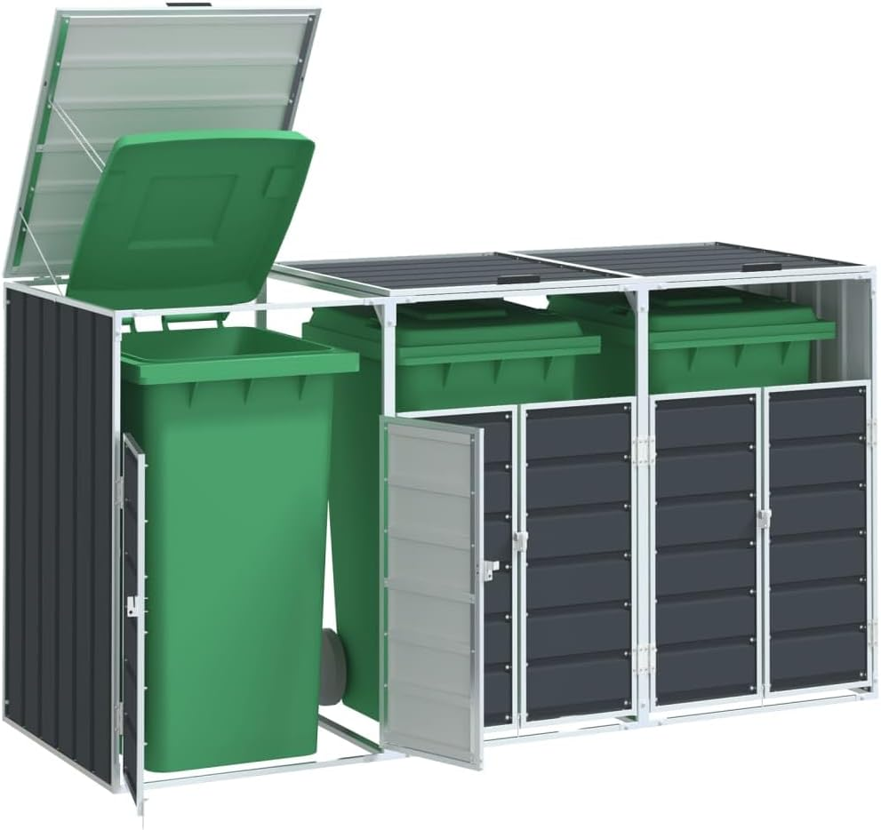 Vidaxl Triple Bin Wheelie Bin Storage - Anthracite Steel 216X81X115 Cm - Ventilated & Expandable image number 3