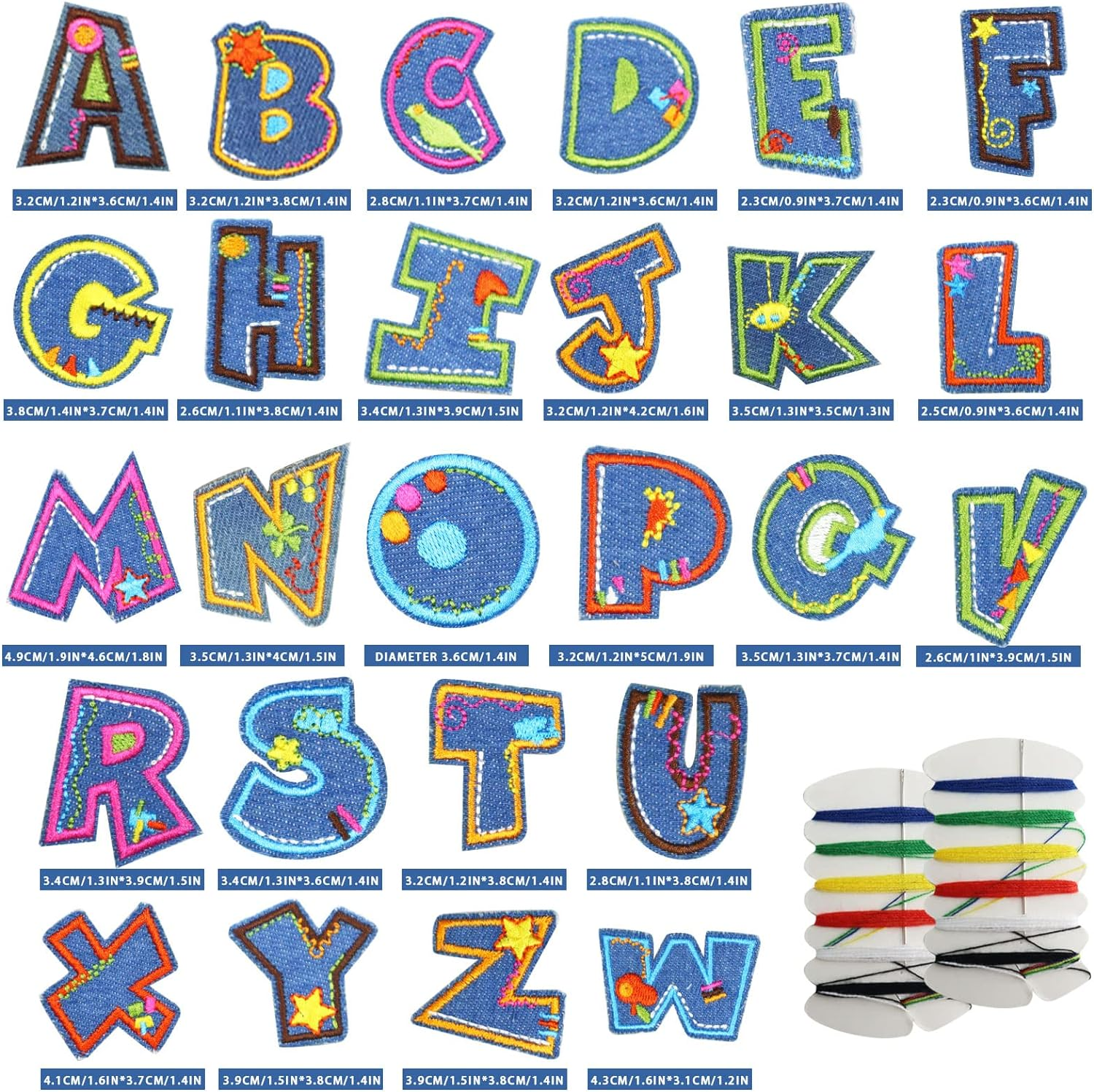 52Pcs Letter Iron on Patches, Sew on Alphabet Applique Patches, Colorful Alphabet A-Z Embroidered Patches for Clothing Hats Shoes Bags, Style A image number 1