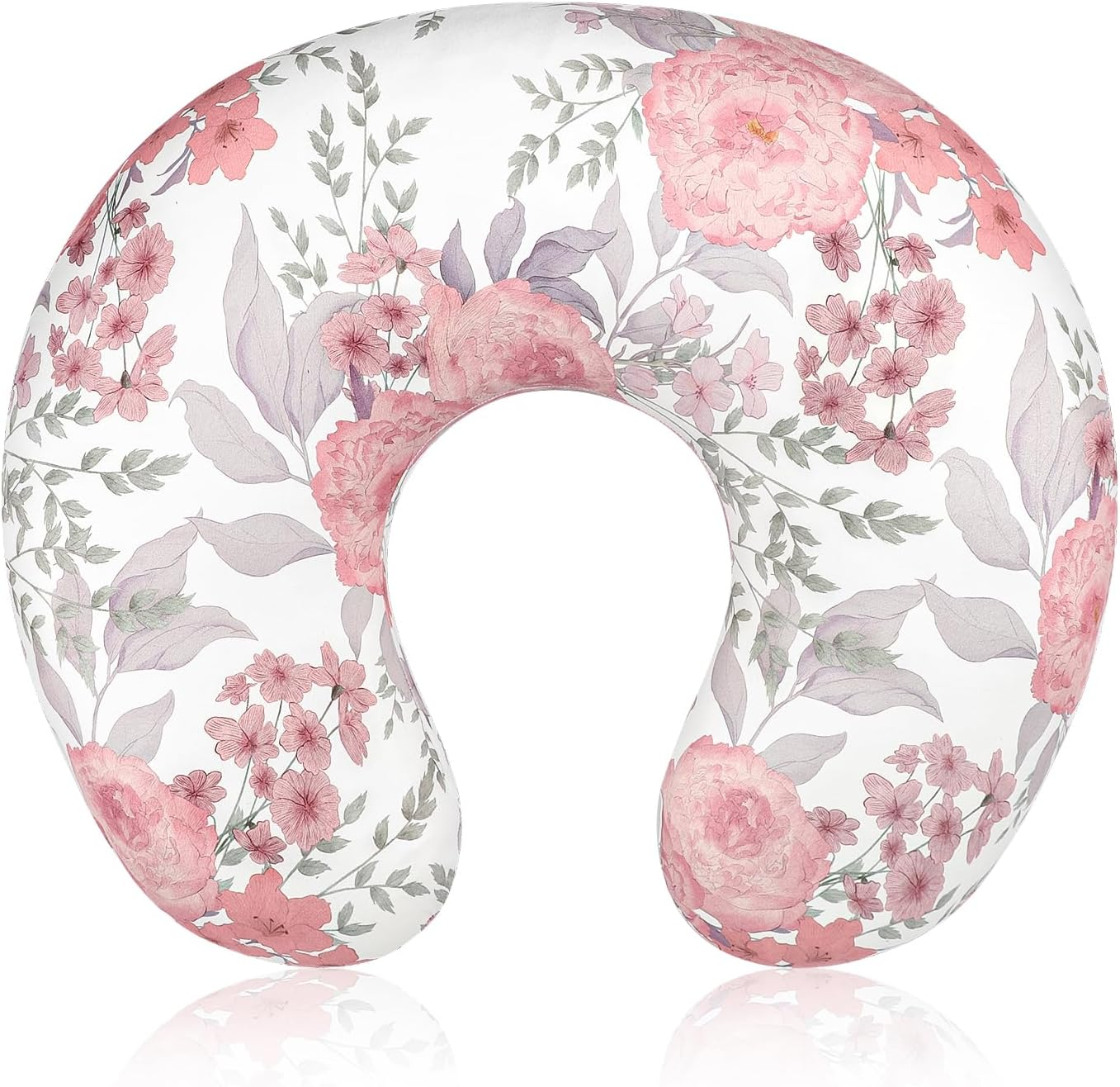 Nursing Pillow Cover, Breastfeeding Pillow Cover Stretchy Removable Feeding Pillowcase for Newborn, Ultra Soft and Comfortable Nursing Pillow Slipcover for Baby Girls Boys, Pink Floral