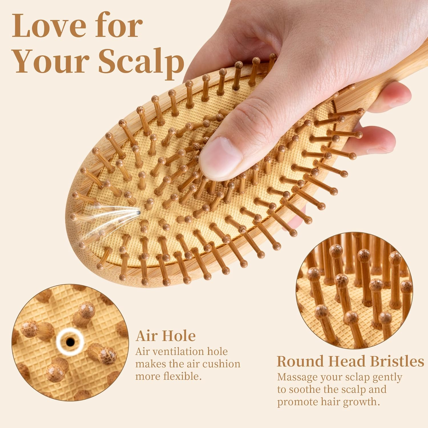 YUNAI Bamboo Paddle Wooden Hair Brush &ndash; Natural Bamboo Air Cushion Comb for Massaging Scalp, Reduce Frizz No Hair Tangle Large Oval Brush for Curly Hair