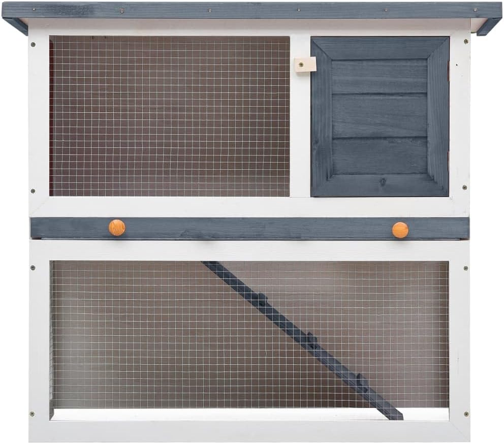 Outdoor Rabbit Hutch 1 Door Grey Wood Pet House Small Animal Shelter Garden
