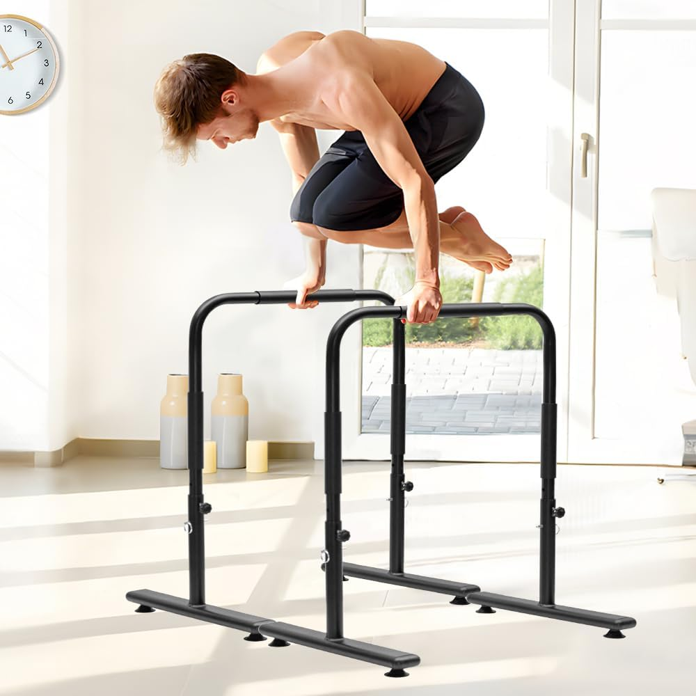 ALSTON Set of 2 Dip Bars Functional Fitness Dip Stands Station Height Adjustable Parallettes Portable Calisthenics Bars Sports Equipment for Home Gym Strength Training image number 3