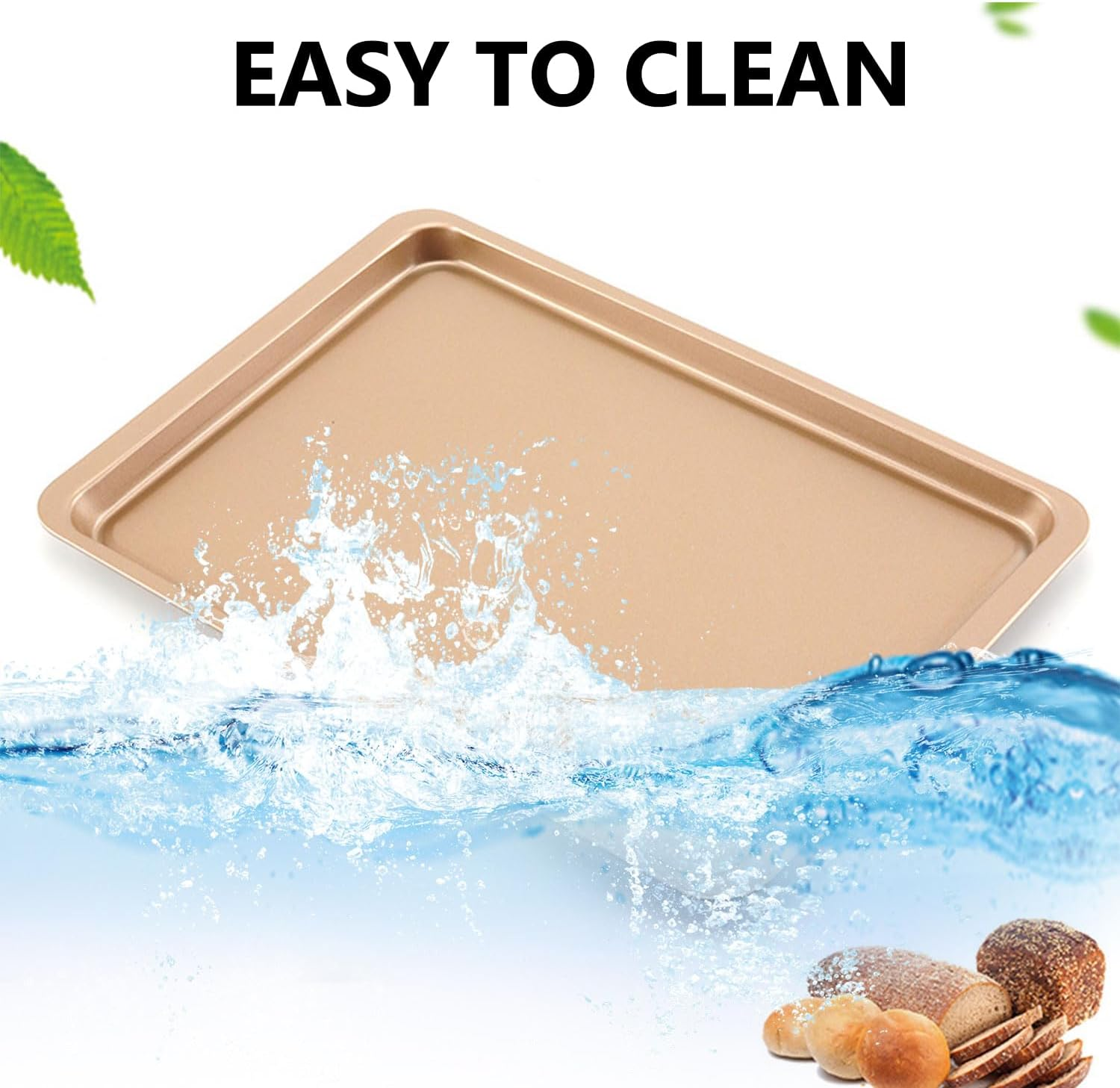 2-Piece Nonstick Bakeware Set, Premium Carbon Steel Oven Baking Sheets, Nonstick Cookie Trays 37X25.5Cm, Champagne Gold image number 1