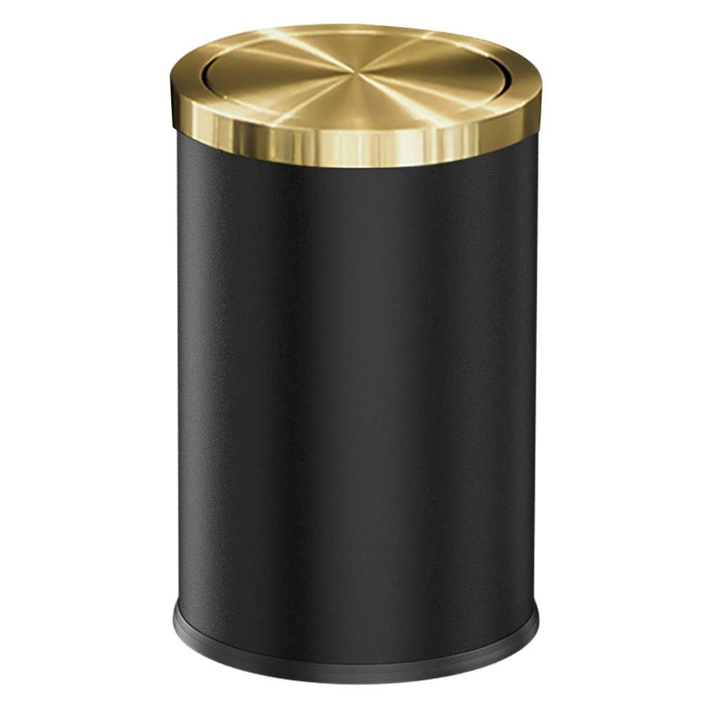 LEASYLIFE Antique Gold Trash Can with Lid - 2.4 Gallon Small Bathroom Garbage Can, Flipping Lid for Bathroom, Laundry, Hotel, Office - Metallic Gold (Single)