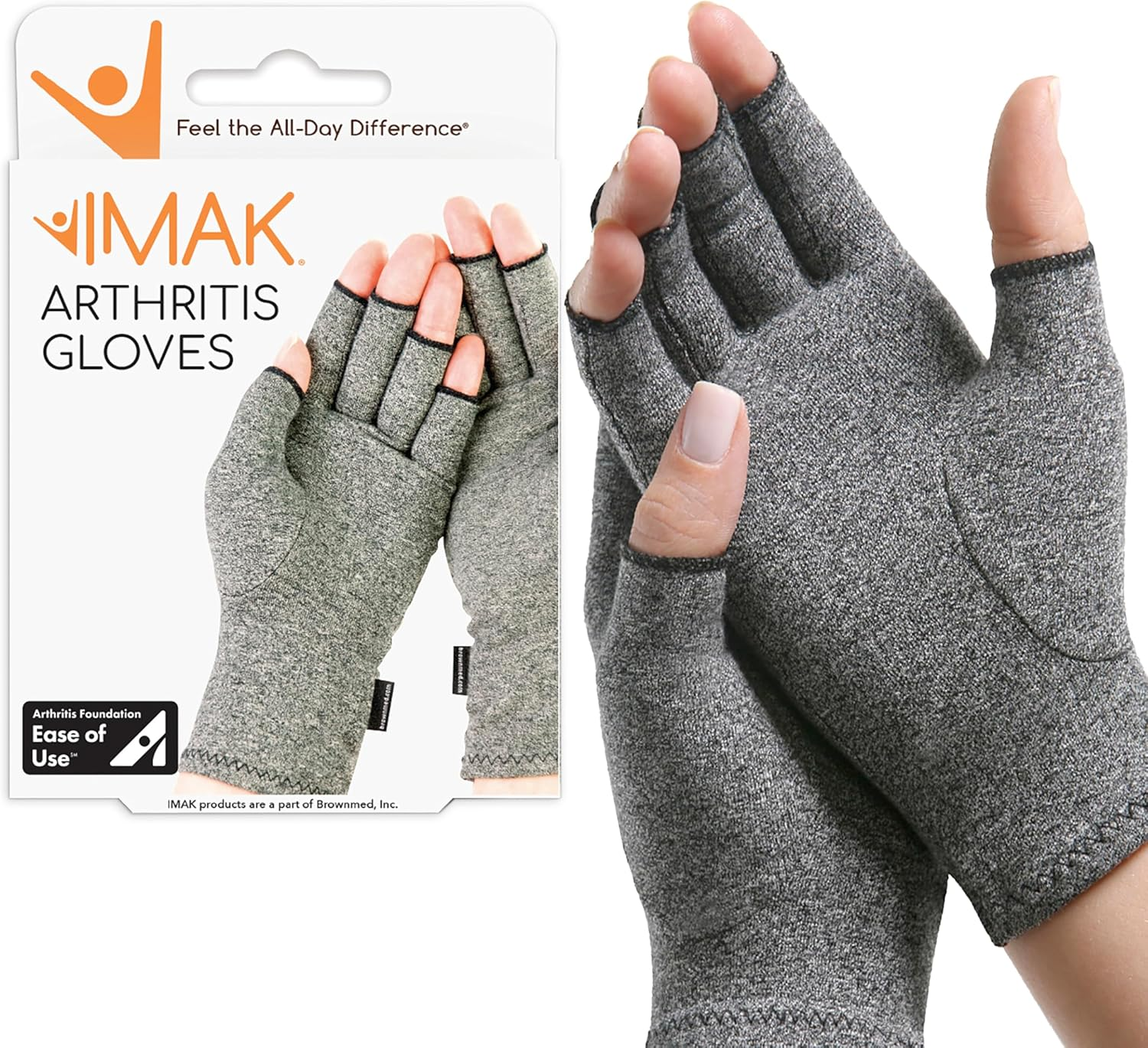 IMAK Compression Arthritis Gloves, Relieves Arthritic Aches, Pain, & Joint Swelling, Open Fingertip Gloves Provide Compression, Warmth, & Comfort, Increases Poor Circulation, Small, Pair, up to 7.94Cm