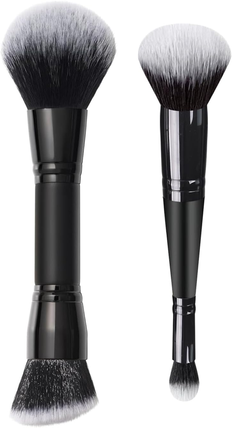 2 Pcs Makeup Brushes, 2 in 1 Dual-Ended Foundation Brush Multi-Functional Portable Beauty Brushes for Girls Women, Dual-Ended Cream + Powder Brush, Two-In-One Makeup Brush for Creating a Gorgeous